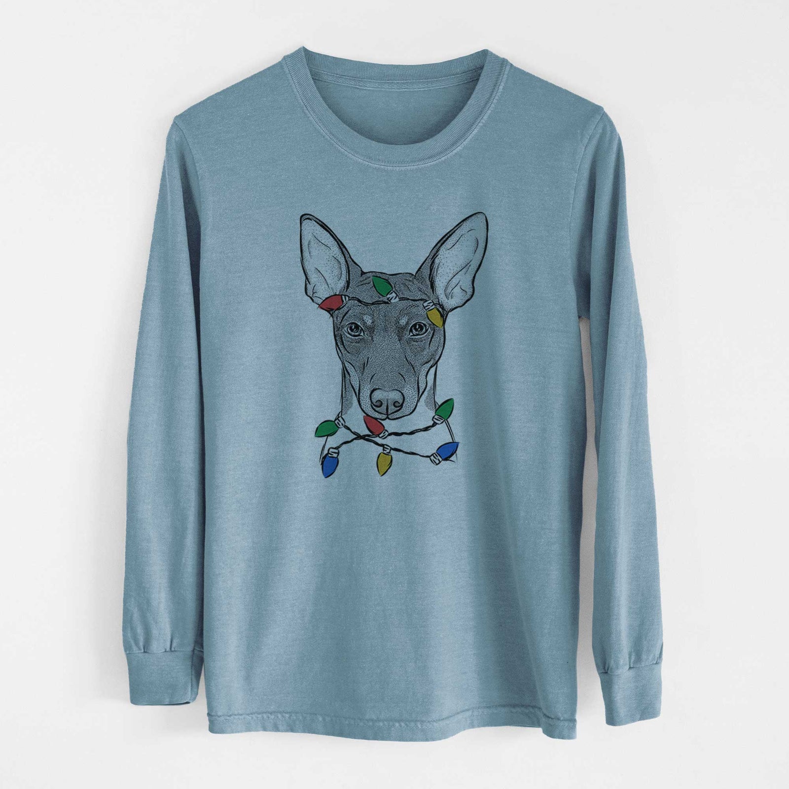 Christmas Lights Knox the Rat Terrier - Heavyweight 100% Cotton Long Sleeve