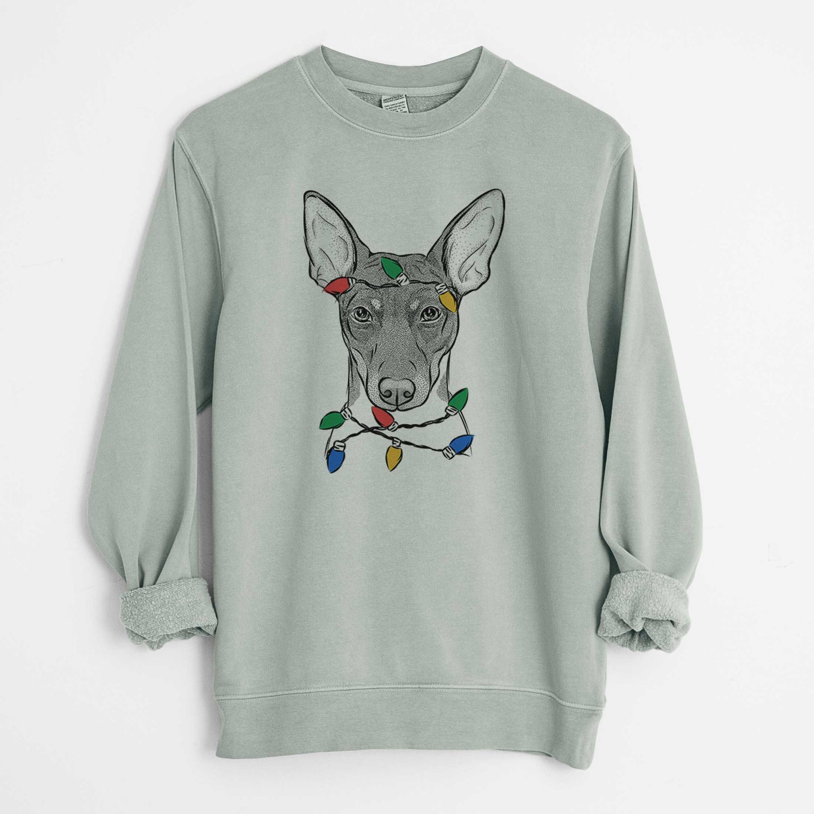 Christmas Lights Knox the Rat Terrier - Unisex Pigment Dyed Crew Sweatshirt