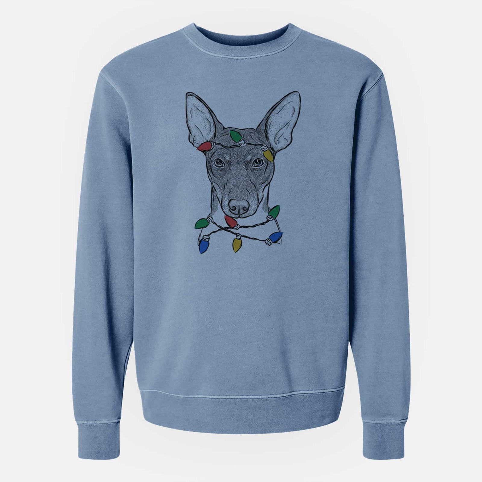 Christmas Lights Knox the Rat Terrier - Unisex Pigment Dyed Crew Sweatshirt