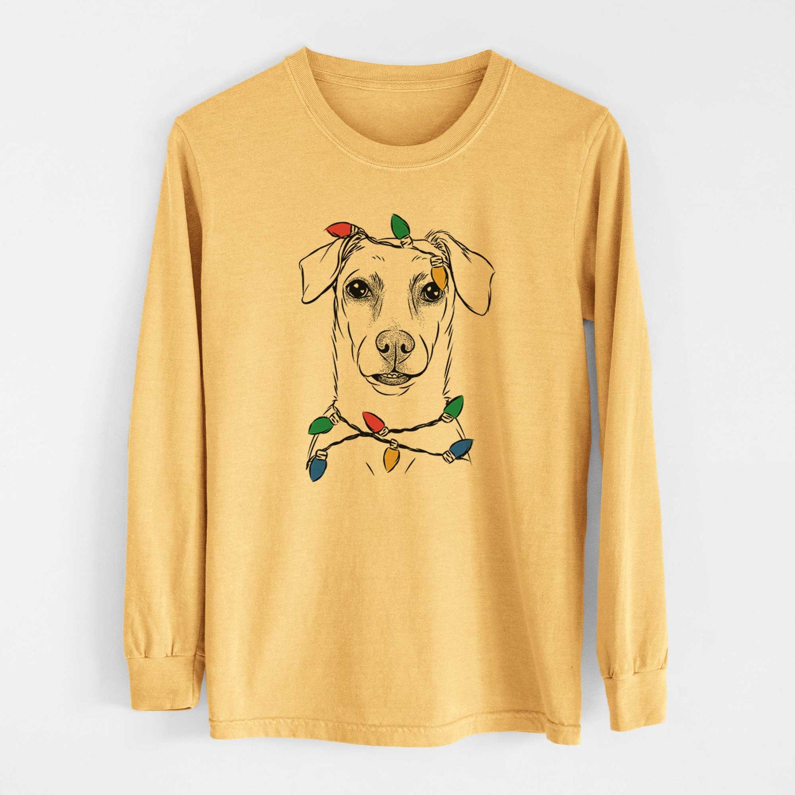 Christmas Lights Koa the Jack Russell Terrier - Heavyweight 100% Cotton Long Sleeve