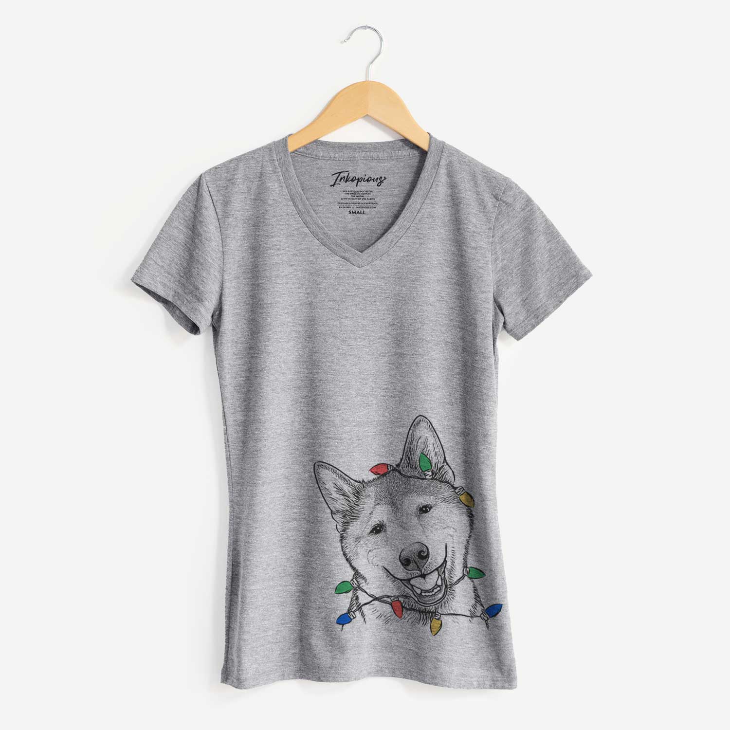 Christmas Lights Koby the Shiba Inu - Women's V-neck Shirt
