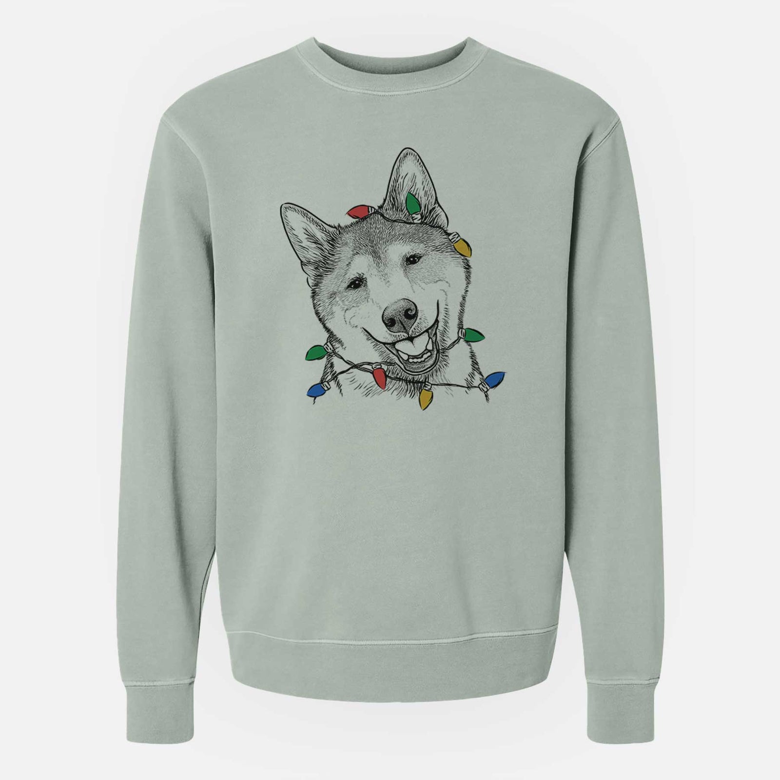 Christmas Lights Koby the Shiba Inu - Unisex Pigment Dyed Crew Sweatshirt