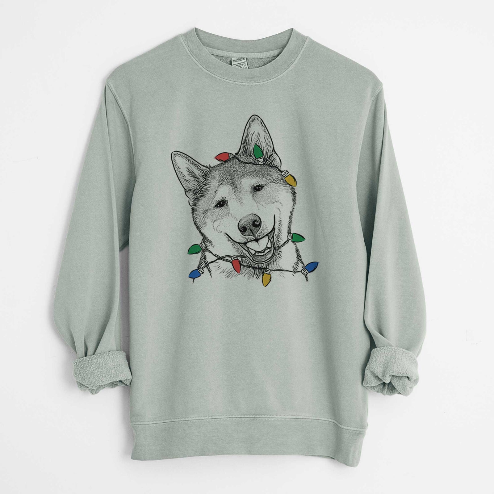 Christmas Lights Koby the Shiba Inu - Unisex Pigment Dyed Crew Sweatshirt
