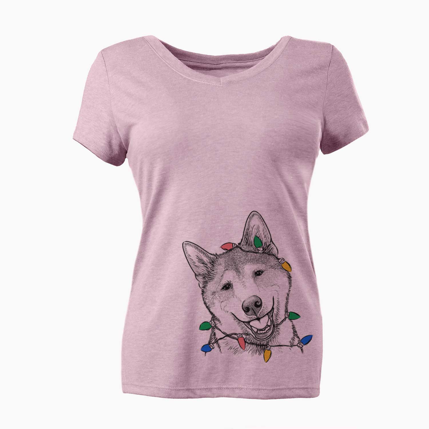 Christmas Lights Koby the Shiba Inu - Women's V-neck Shirt