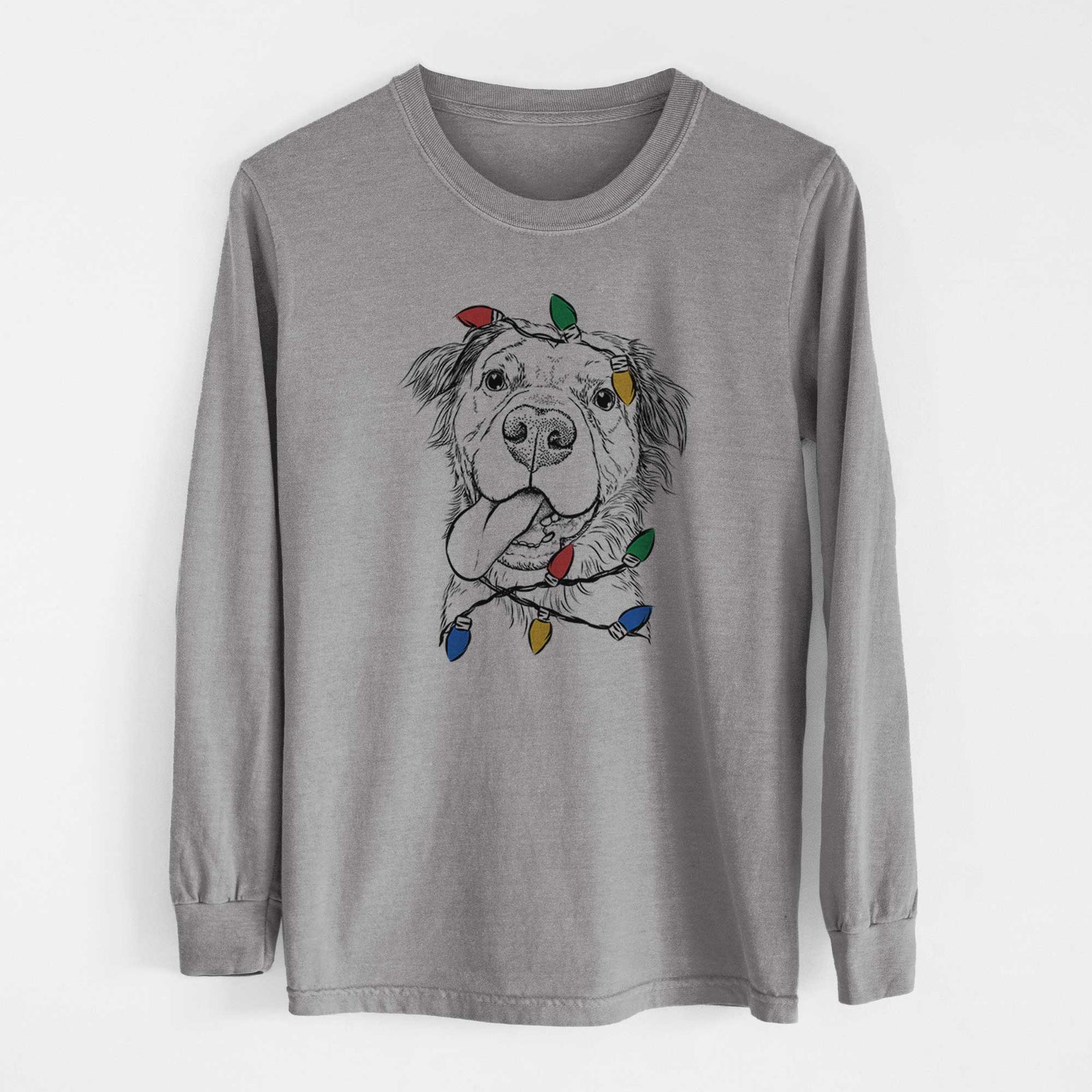 Christmas Lights Koda the Pitbull Chow Mix - Heavyweight 100% Cotton Long Sleeve