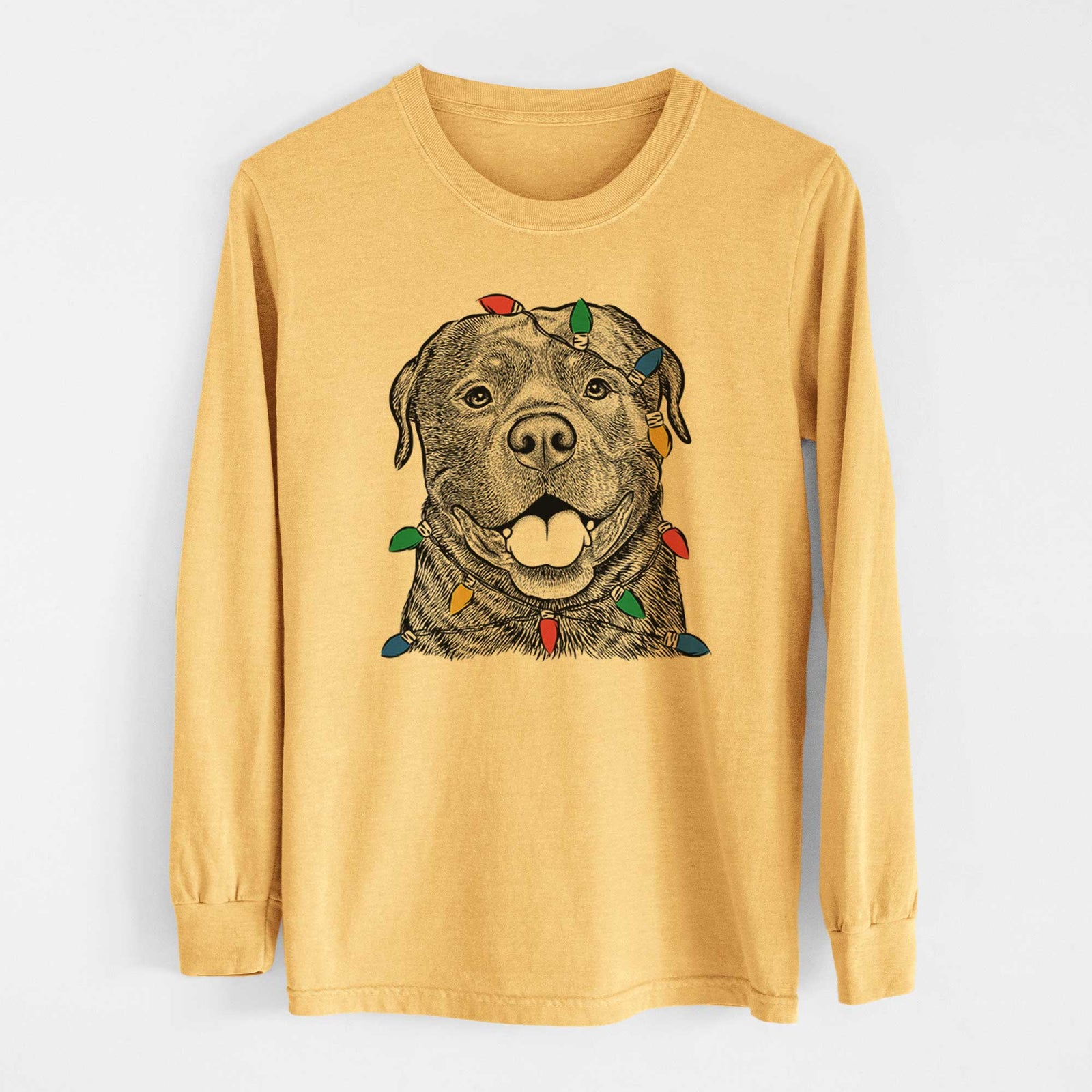 Christmas Lights Kojak the Rottweiler - Heavyweight 100% Cotton Long Sleeve