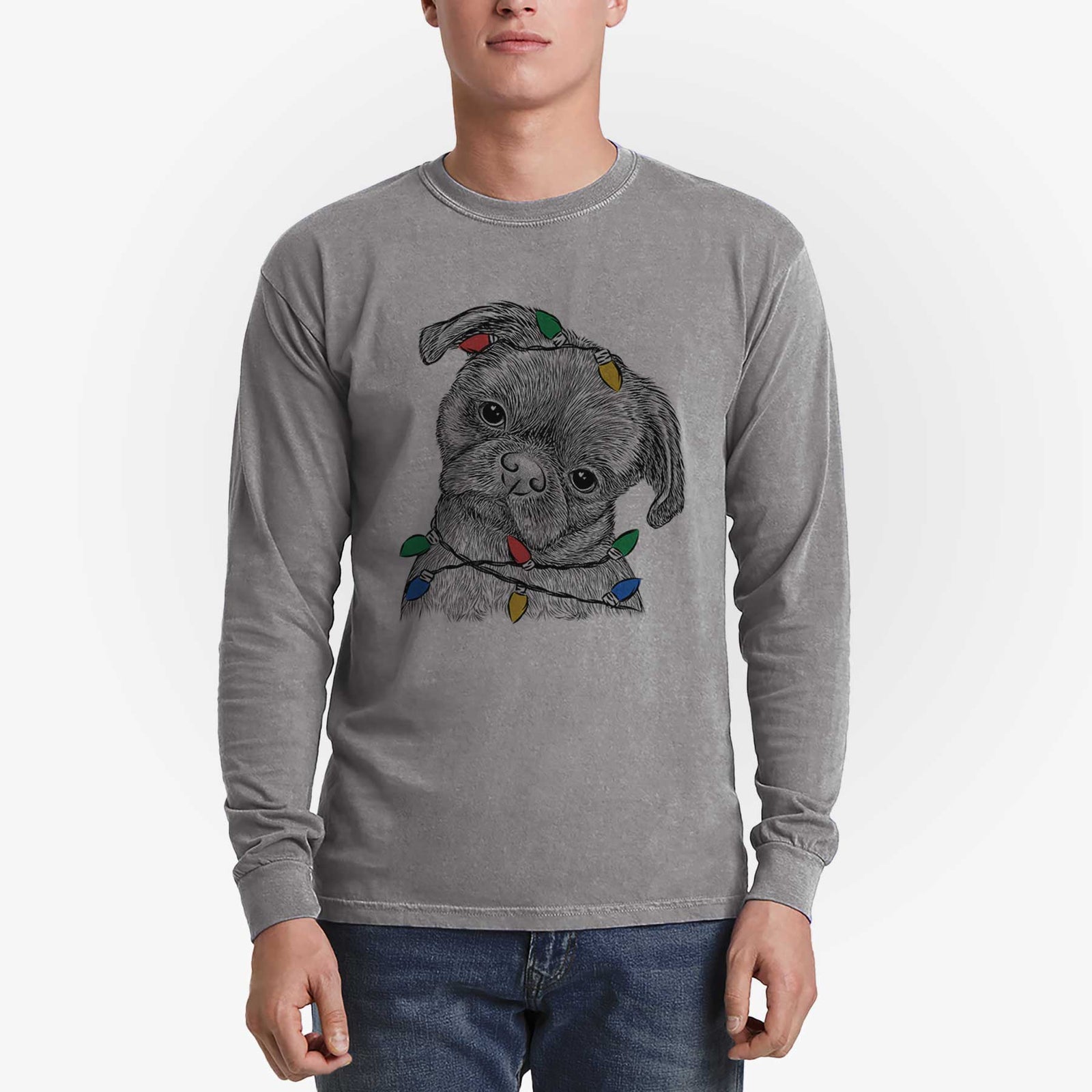 Christmas Lights Koko the Shih Tzu - Heavyweight 100% Cotton Long Sleeve