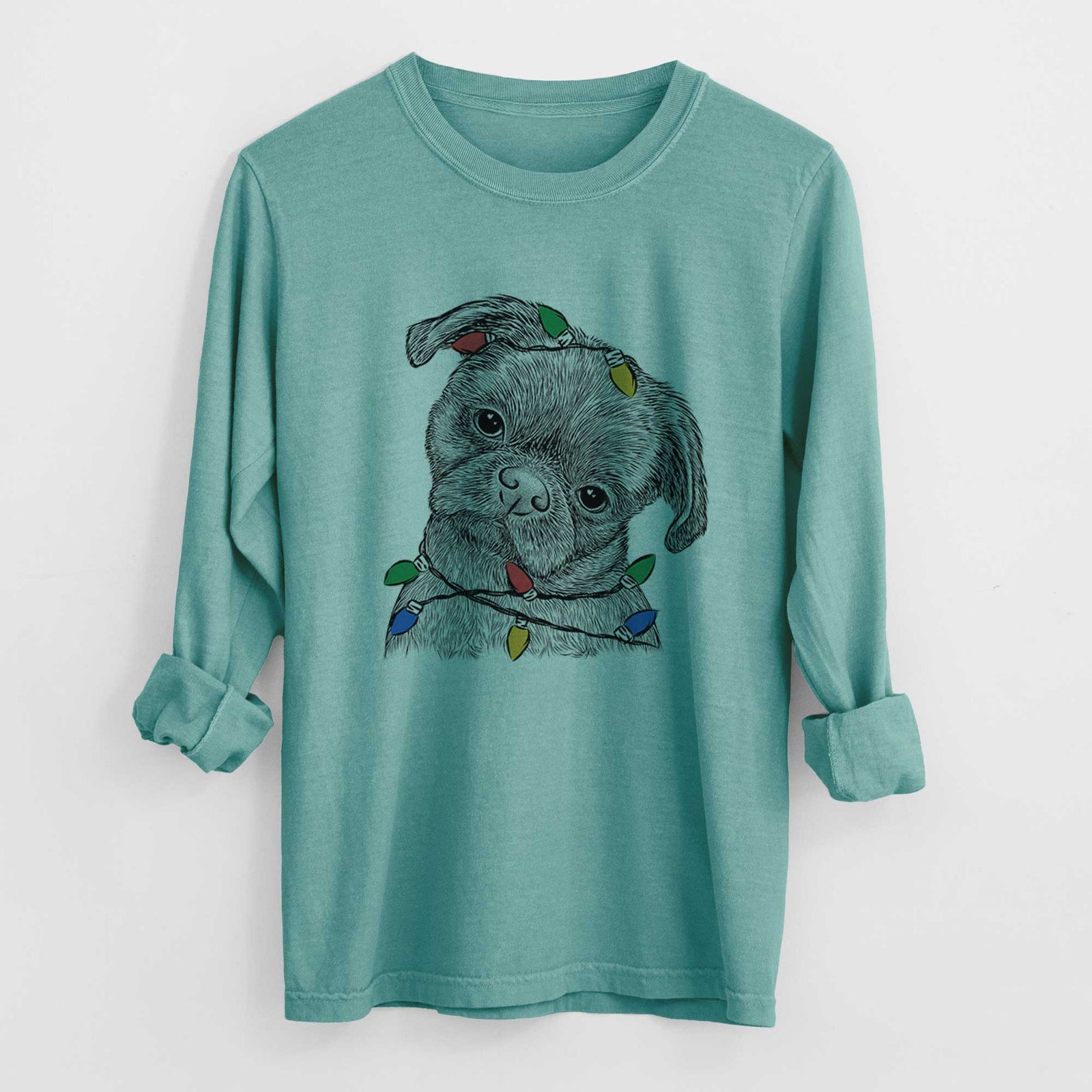 Christmas Lights Koko the Shih Tzu - Heavyweight 100% Cotton Long Sleeve