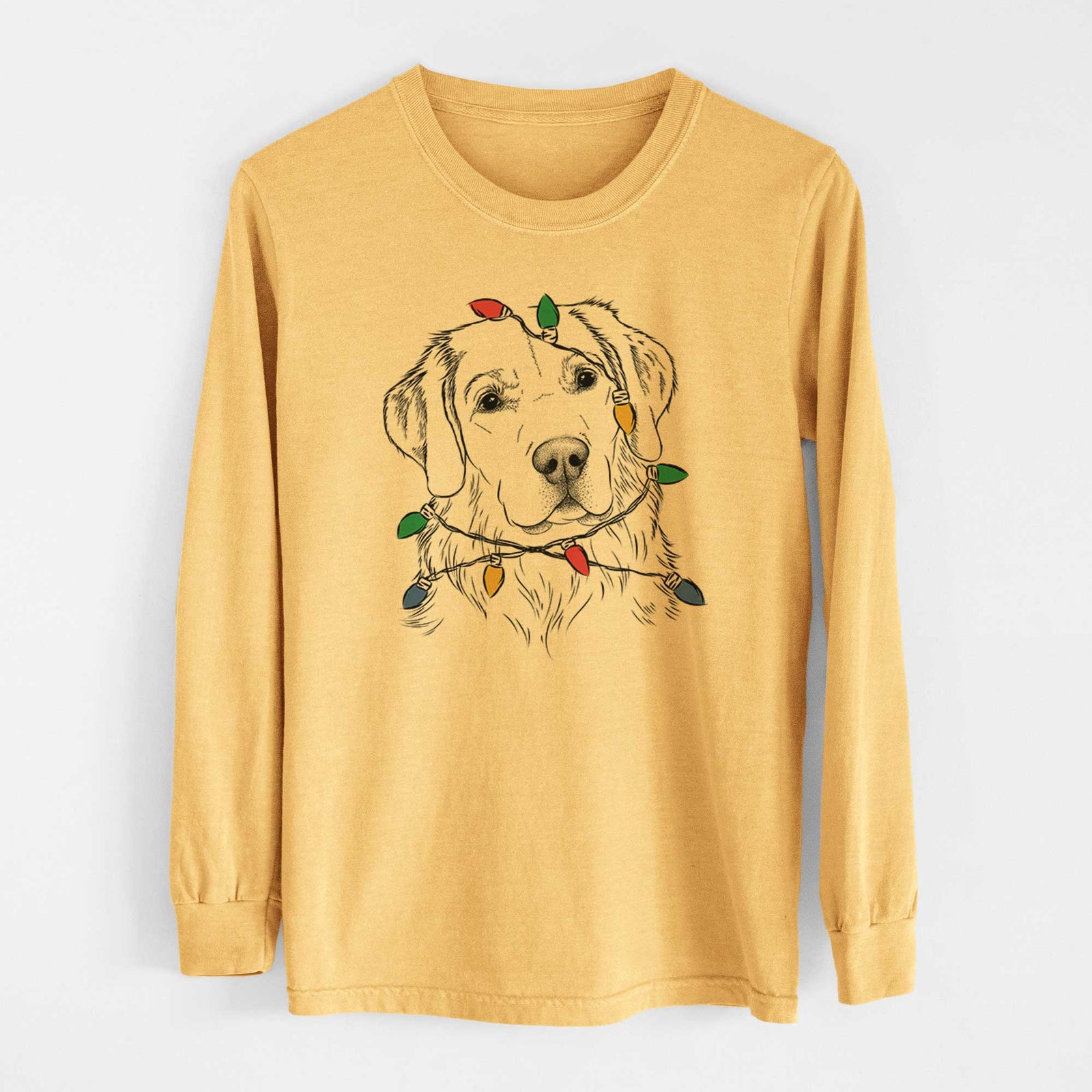 Christmas Lights Kula the Golden Retriever - Heavyweight 100% Cotton Long Sleeve