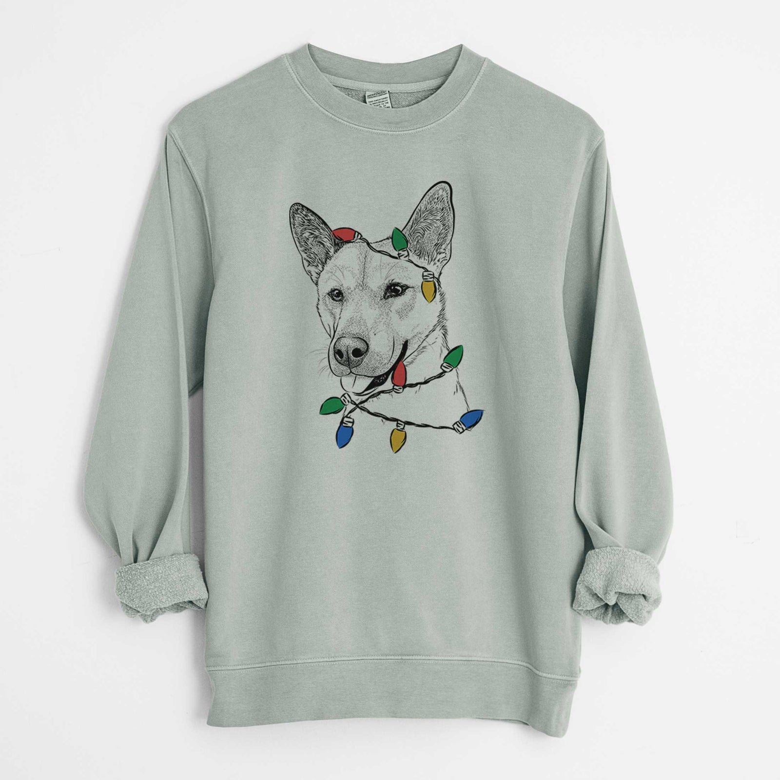 Christmas Lights Kulfi the Jindo Shiba Inu Mix - Unisex Pigment Dyed Crew Sweatshirt