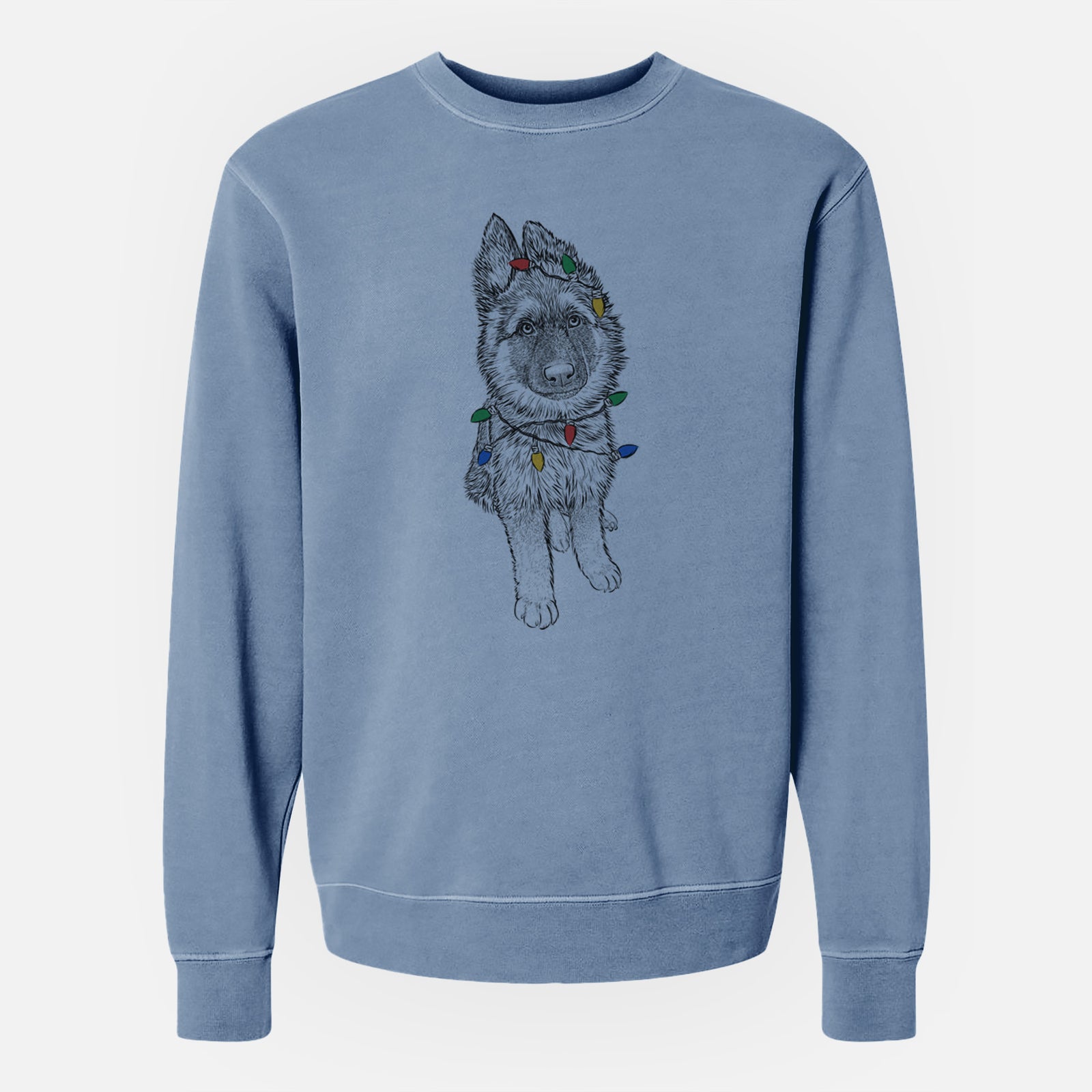 Christmas Lights Kuyo the German Shepherd - Unisex Pigment Dyed Crew Sweatshirt