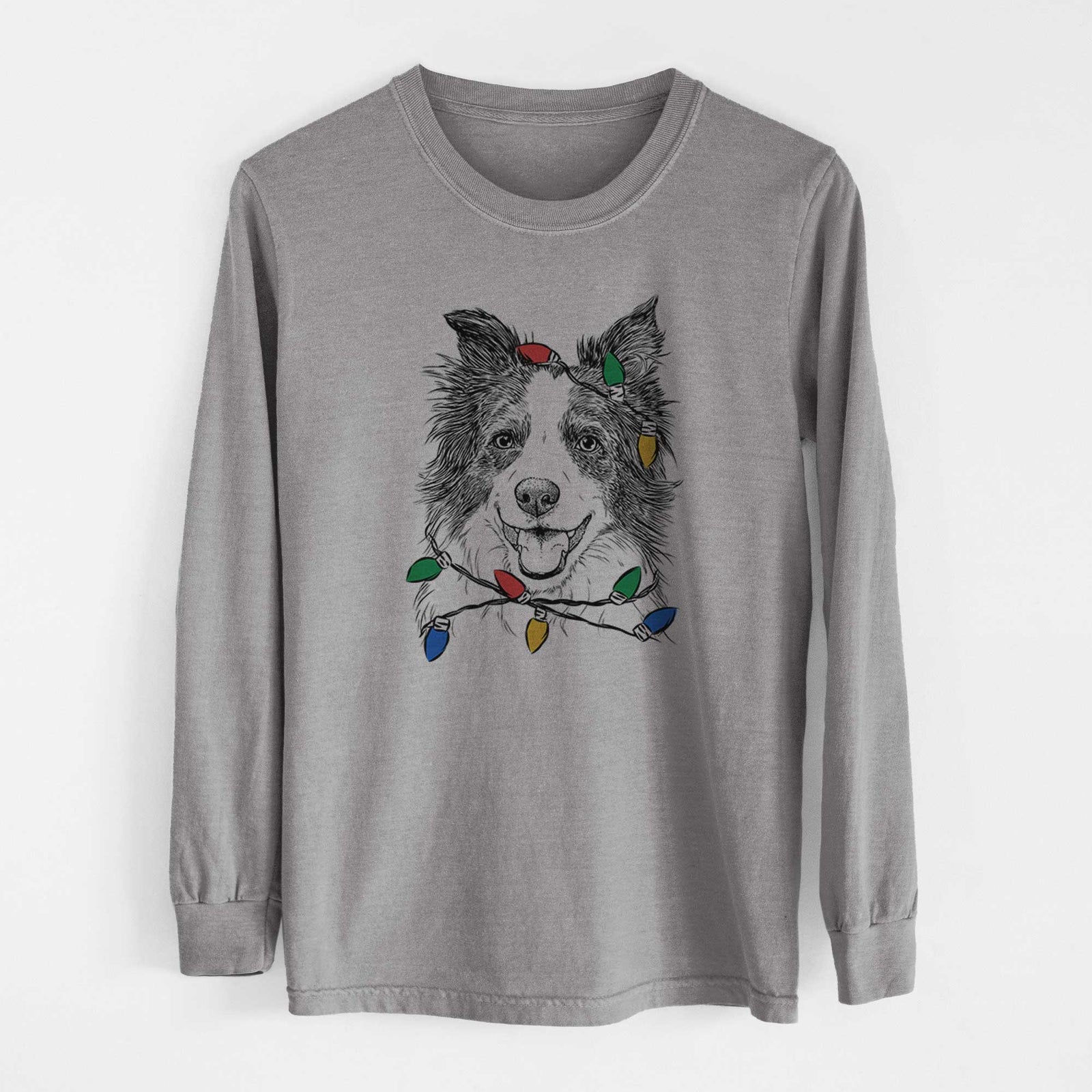 Christmas Lights Kylee the Border Collie - Heavyweight 100% Cotton Long Sleeve