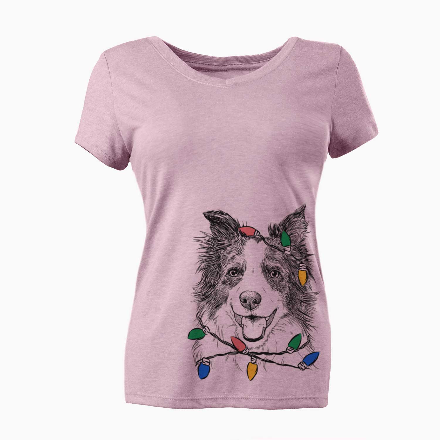Christmas Lights Kylee the Border Collie - Women's V-neck Shirt