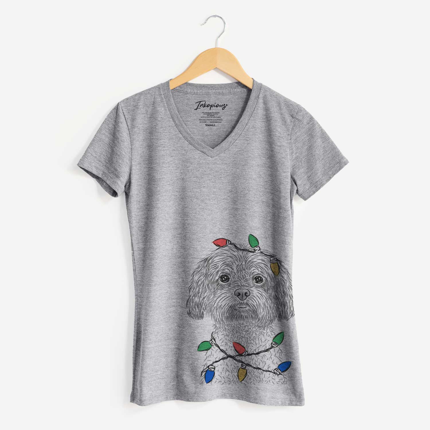 Christmas Lights Lane the Lhasa Apso - Women's V-neck Shirt