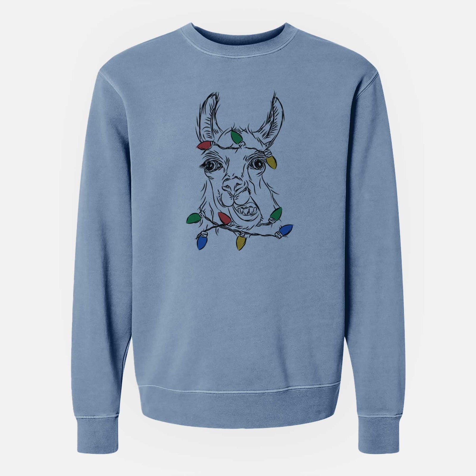 Christmas Lights Larry the Llama - Unisex Pigment Dyed Crew Sweatshirt