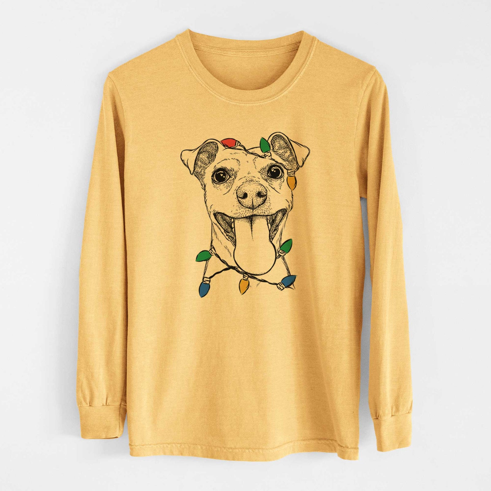 Christmas Lights Lemmie the Mixed Breed - Heavyweight 100% Cotton Long Sleeve