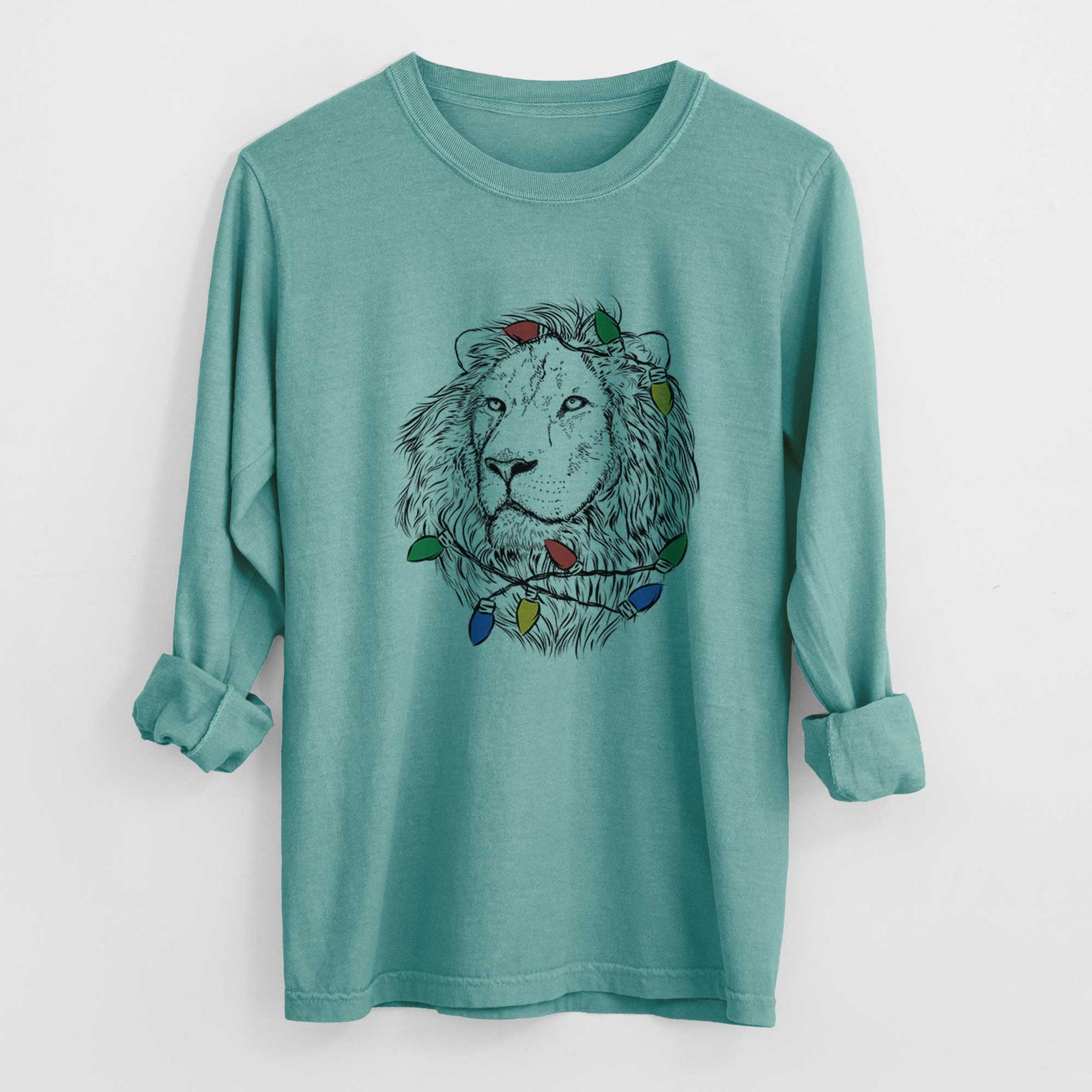 Christmas Lights Lenny the Lion - Heavyweight 100% Cotton Long Sleeve