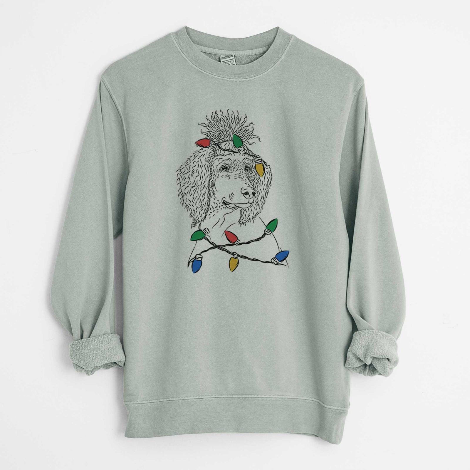 Christmas Lights Leo the Poodle - Unisex Pigment Dyed Crew Sweatshirt