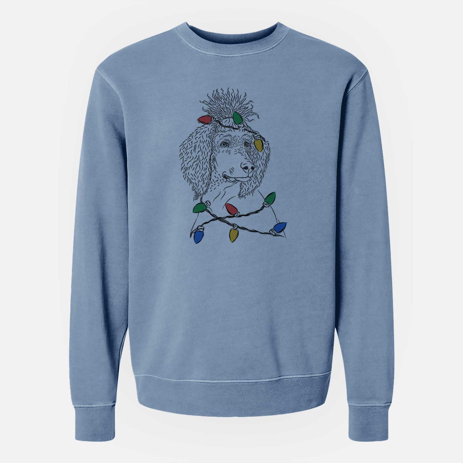 Christmas Lights Leo the Poodle - Unisex Pigment Dyed Crew Sweatshirt