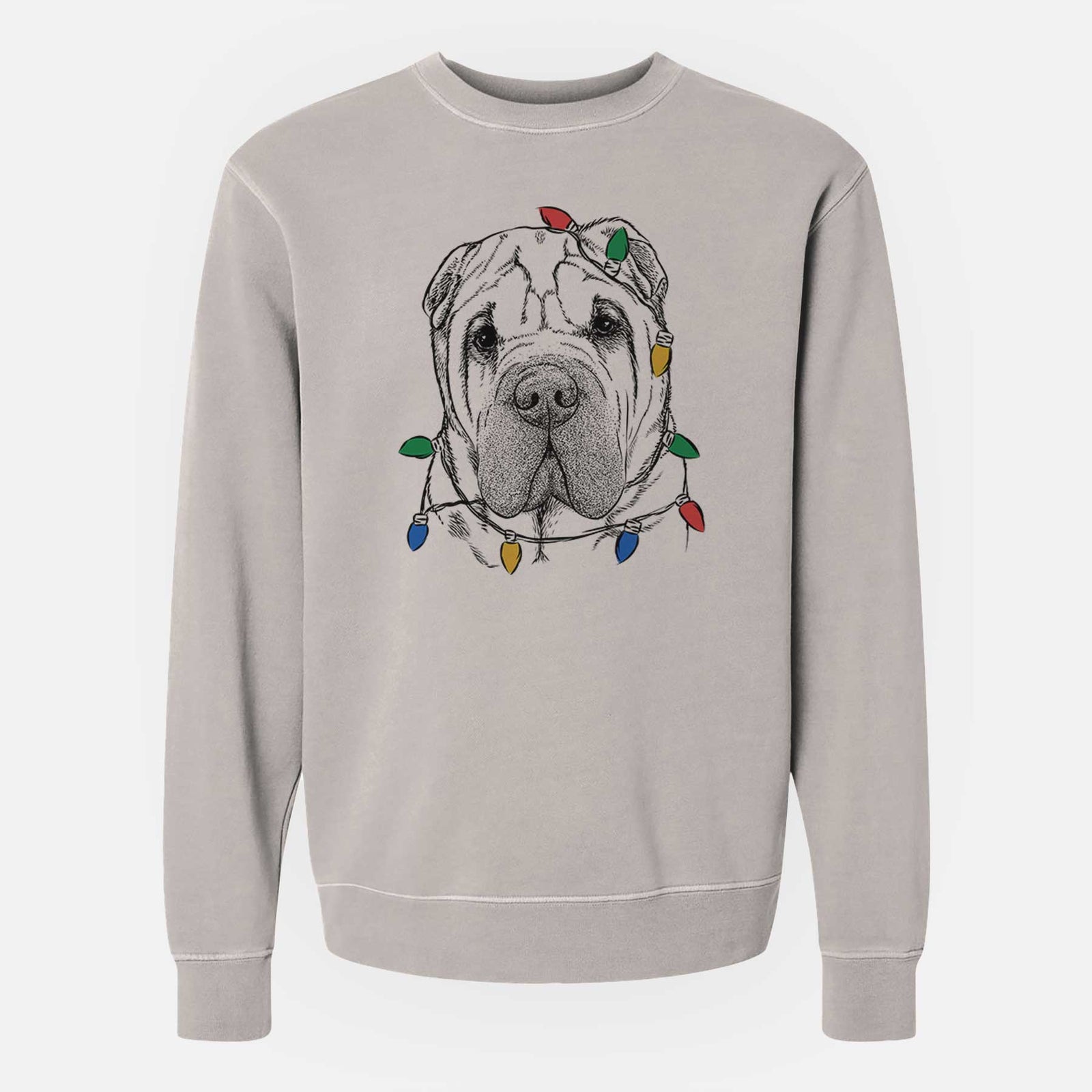 Christmas Lights Lilly the Shar Pei - Unisex Pigment Dyed Crew Sweatshirt