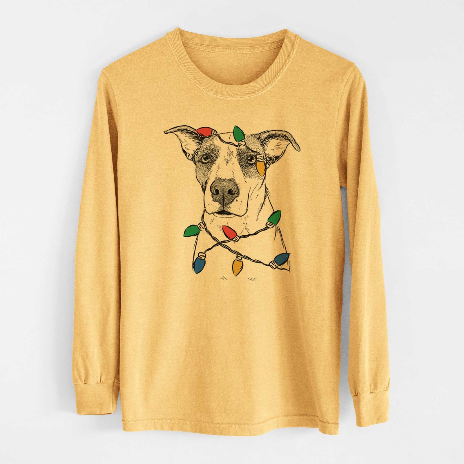 Christmas Lights Lily the Mixed Breed - Heavyweight 100% Cotton Long Sleeve