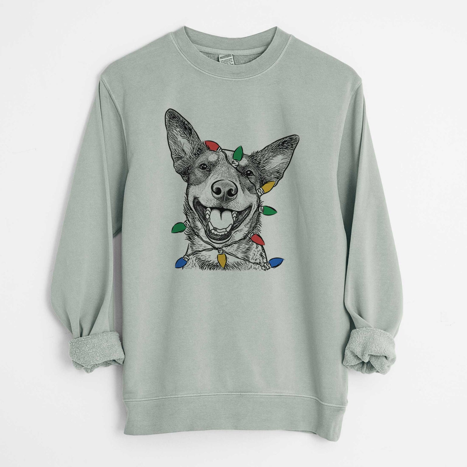 Christmas Lights Lily the Australian Cattle Dog - Unisex Pigment Dyed Crew Sweatshirt