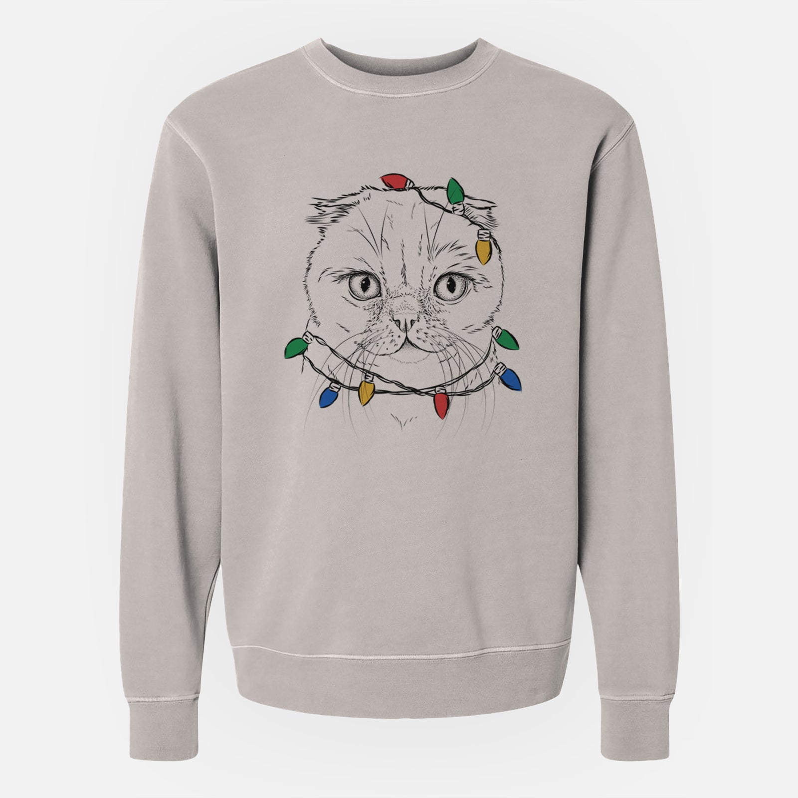 Christmas Lights Lina the Exotic Fold Cat - Unisex Pigment Dyed Crew Sweatshirt