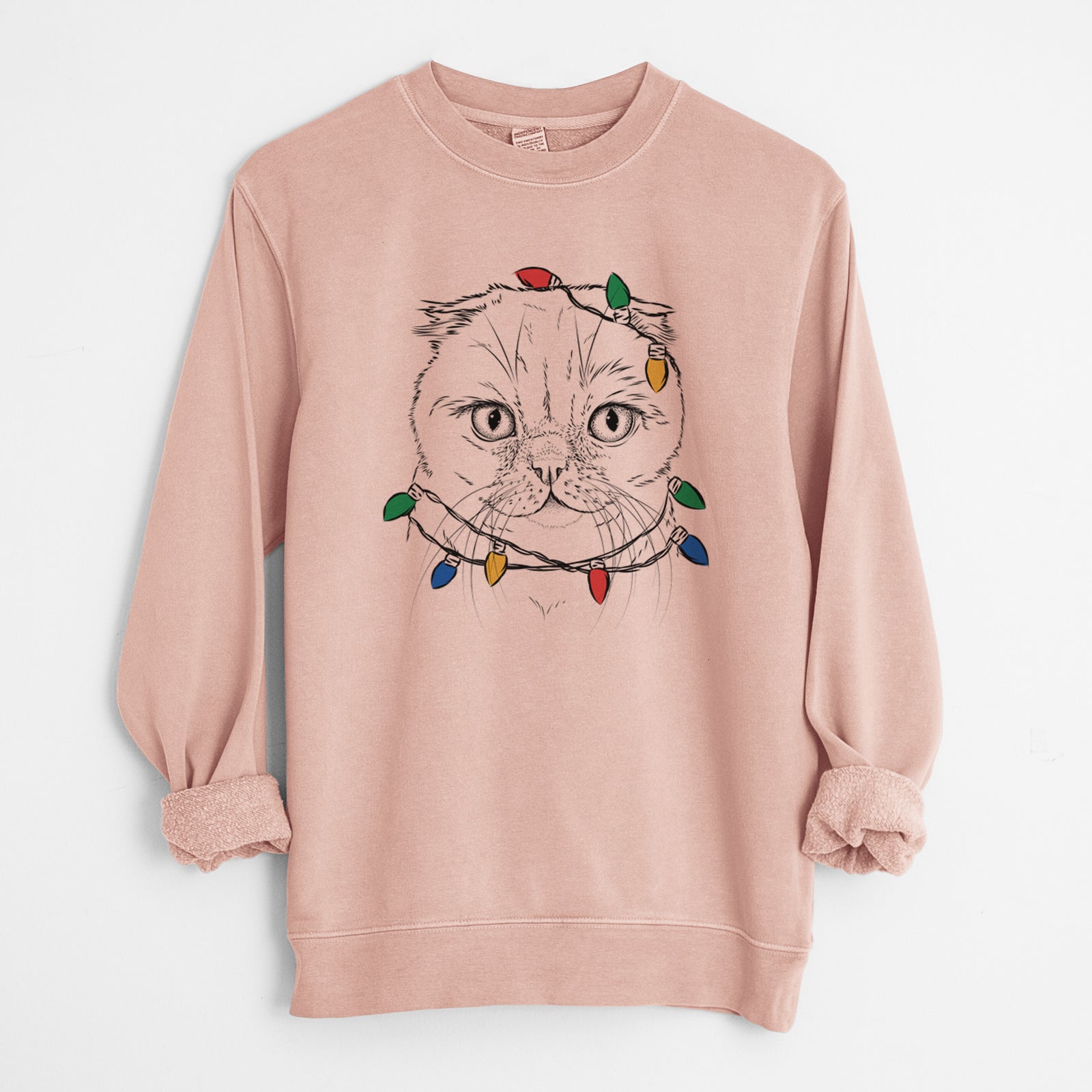 Christmas Lights Lina the Exotic Fold Cat - Unisex Pigment Dyed Crew Sweatshirt