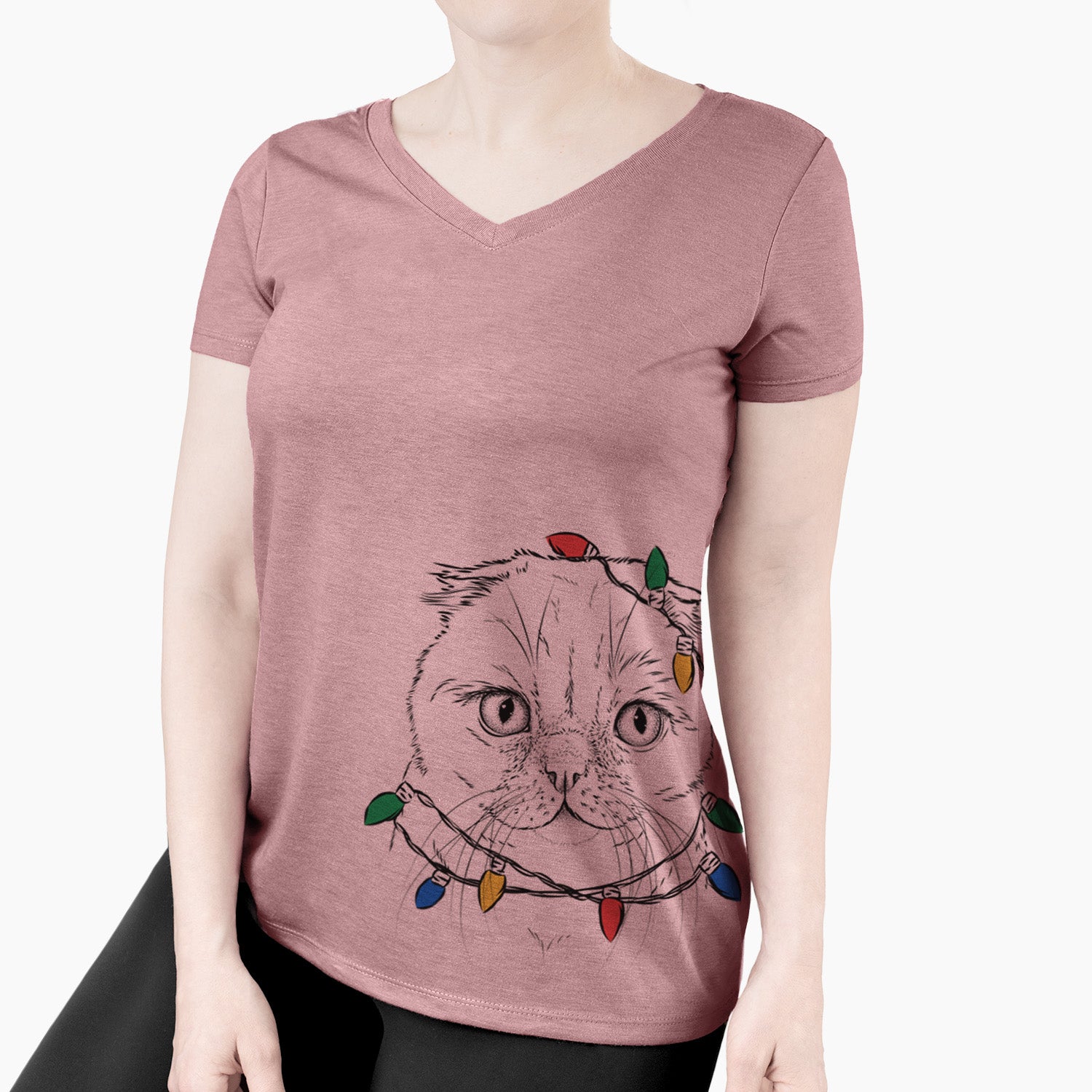 Christmas Lights Lina the Exotic Fold Cat - Women's Perfect V-neck Shirt