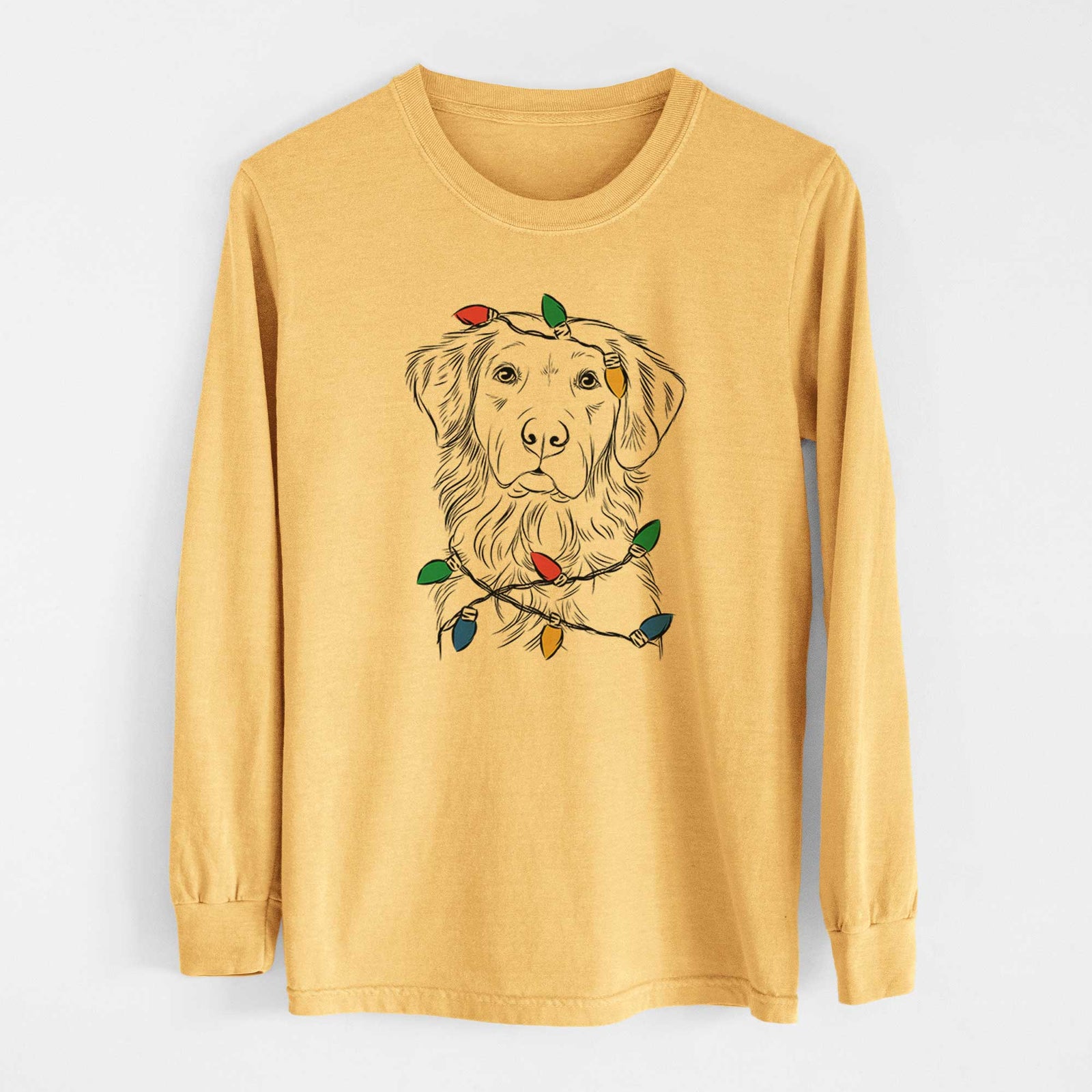 Christmas Lights Linden the Golden Retriever - Heavyweight 100% Cotton Long Sleeve