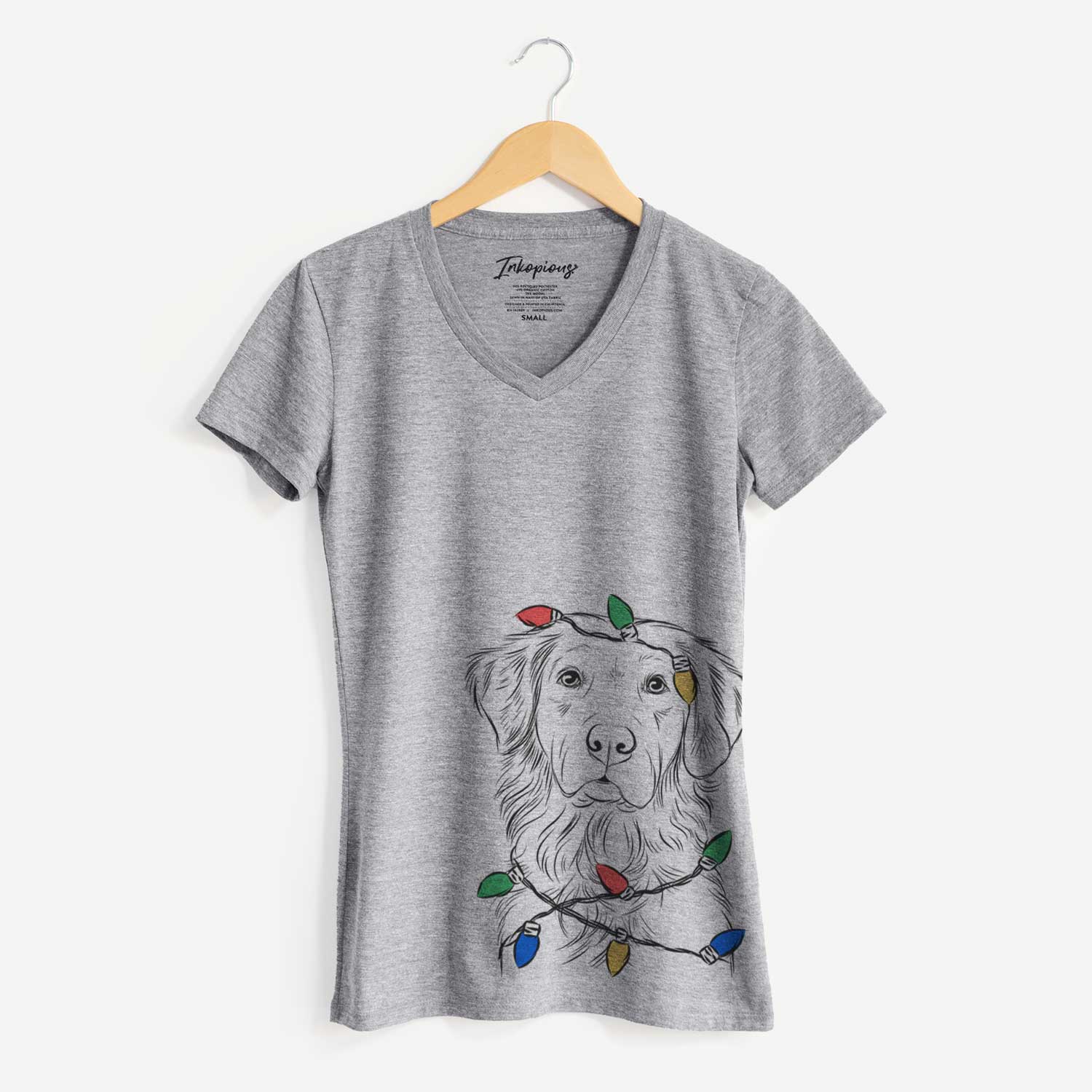 Christmas Lights Linden the Golden Retriever - Women's V-neck Shirt