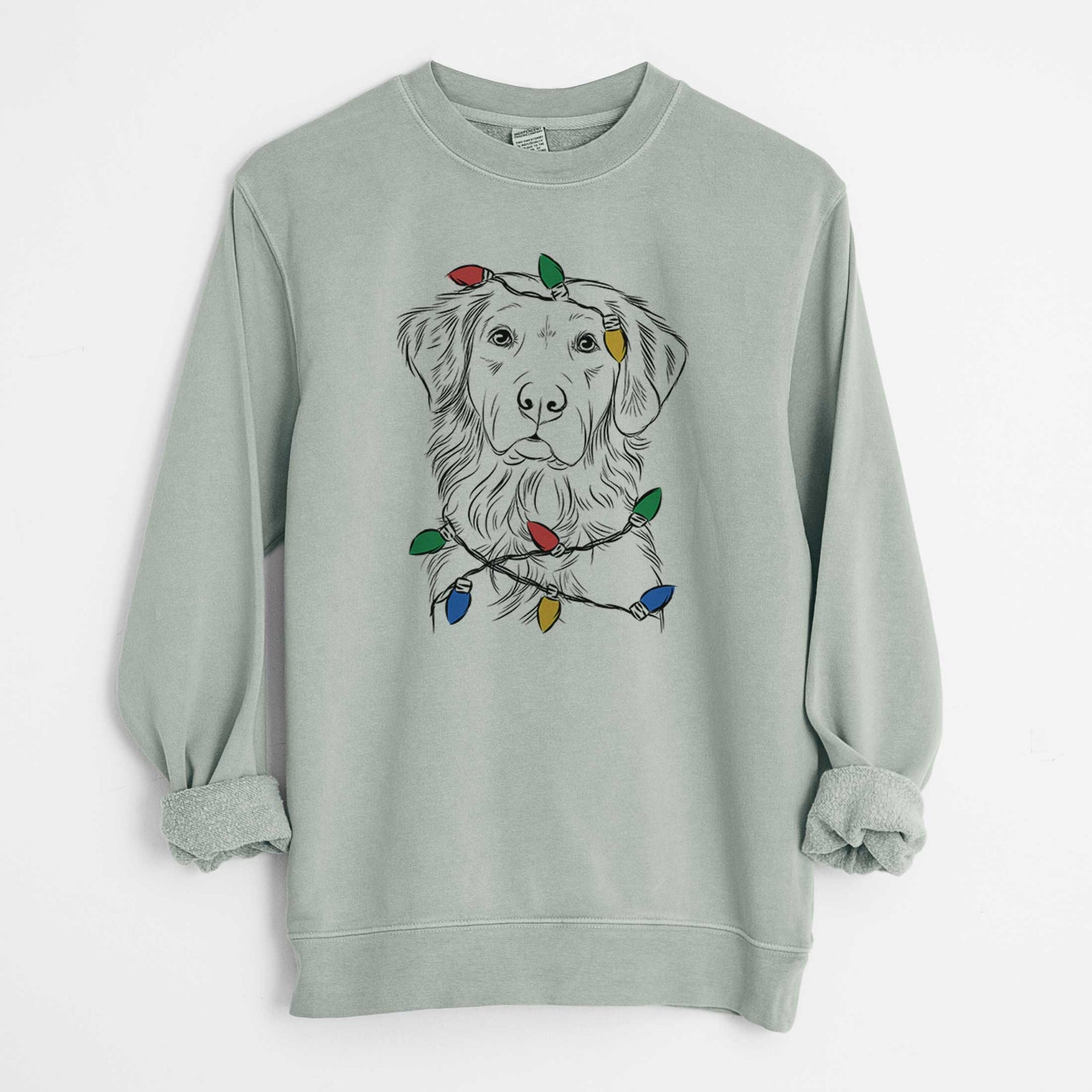 Christmas Lights Linden the Golden Retriever - Unisex Pigment Dyed Crew Sweatshirt