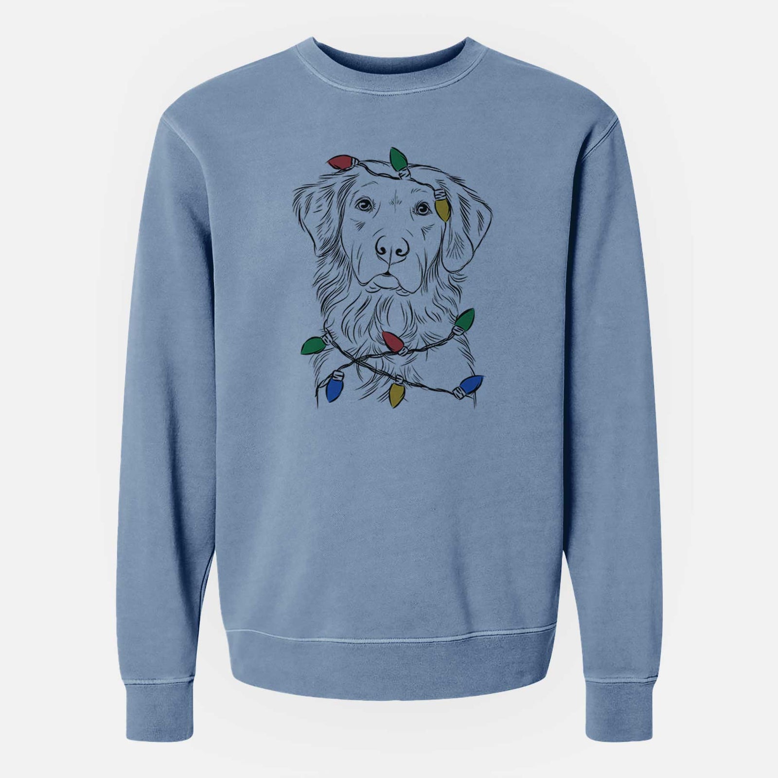 Christmas Lights Linden the Golden Retriever - Unisex Pigment Dyed Crew Sweatshirt
