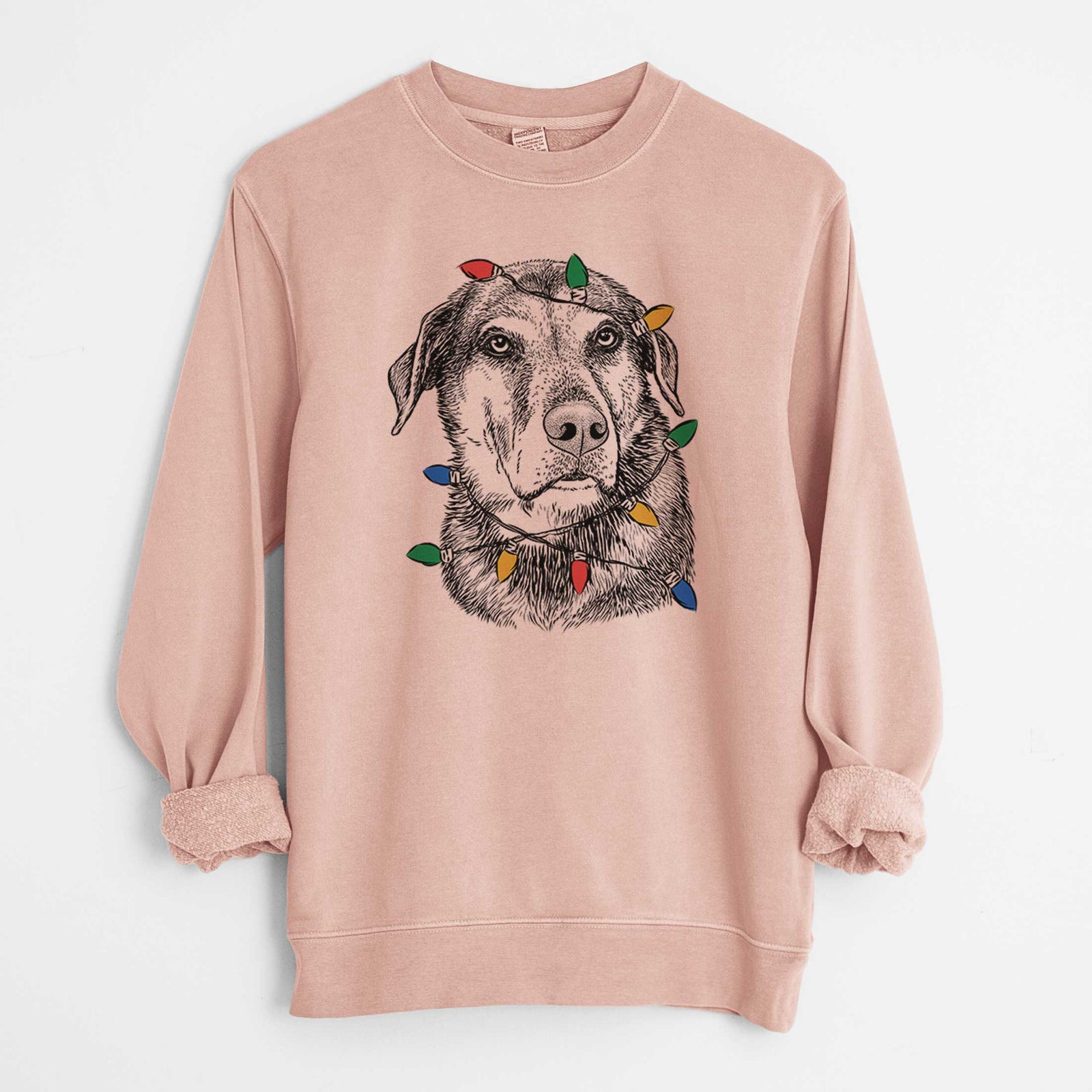 Christmas Lights Lobo the Shepherd Mix - Unisex Pigment Dyed Crew Sweatshirt