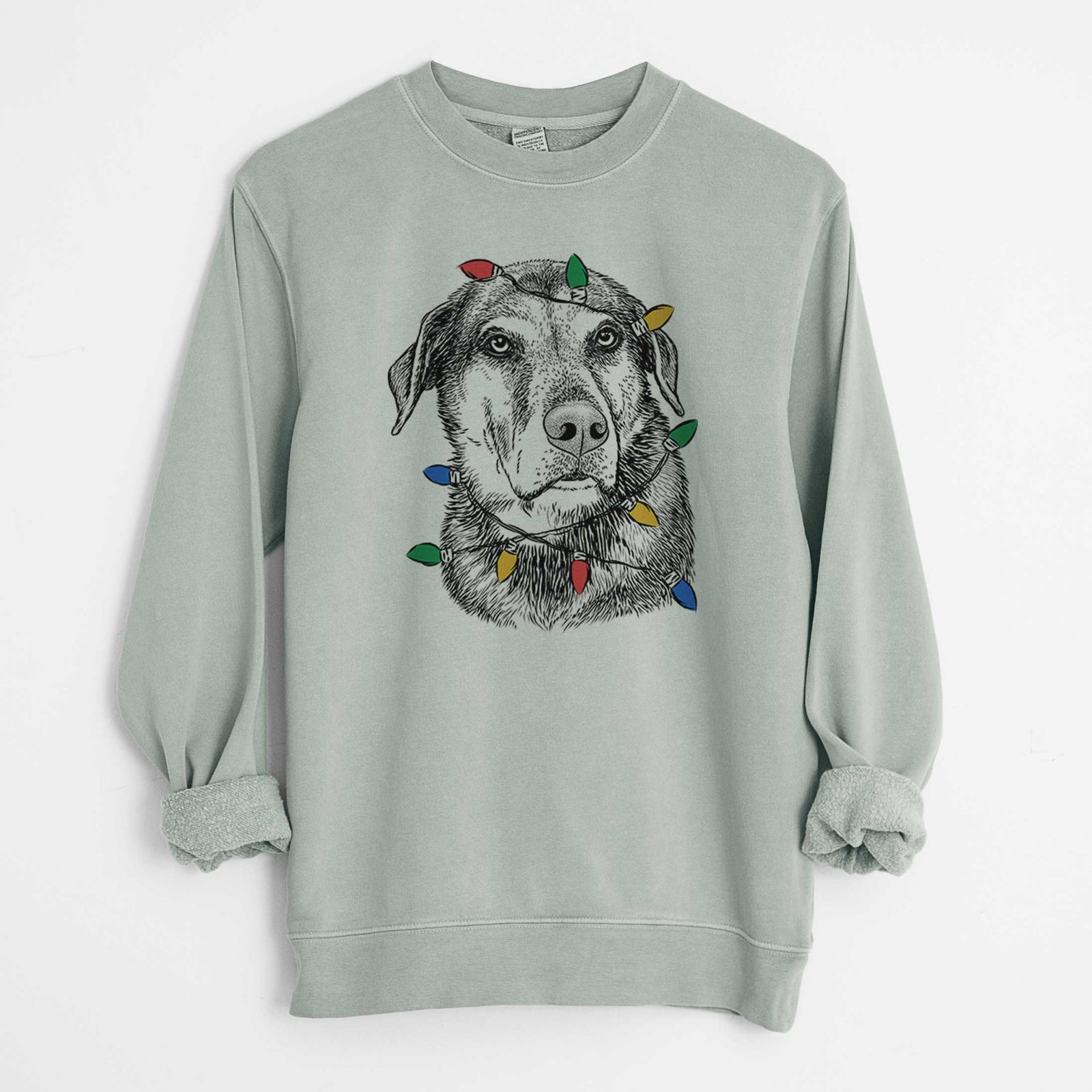 Christmas Lights Lobo the Shepherd Mix - Unisex Pigment Dyed Crew Sweatshirt