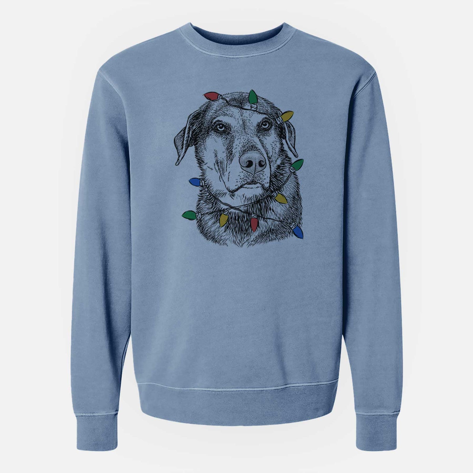 Christmas Lights Lobo the Shepherd Mix - Unisex Pigment Dyed Crew Sweatshirt