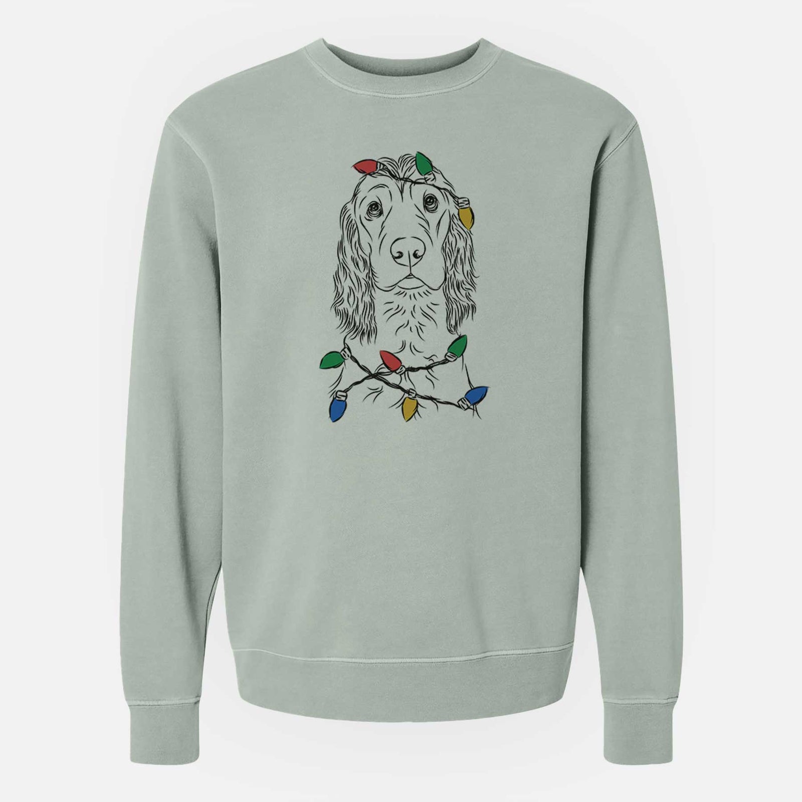 Christmas Lights Logan the Cocker Spaniel - Unisex Pigment Dyed Crew Sweatshirt