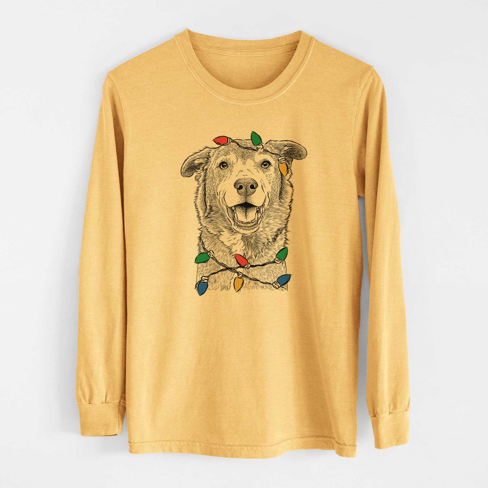 Christmas Lights Logan the Rescue Mutt - Heavyweight 100% Cotton Long Sleeve