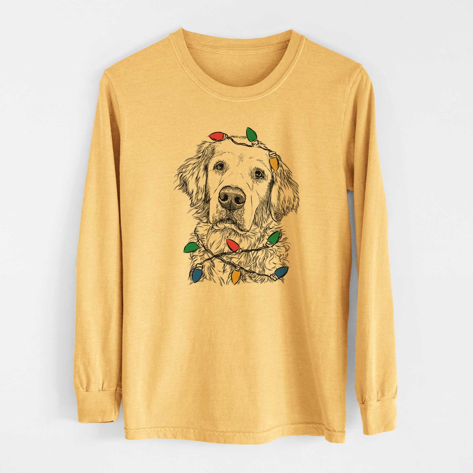 Christmas Lights Loganator the Golden Retriever - Heavyweight 100% Cotton Long Sleeve