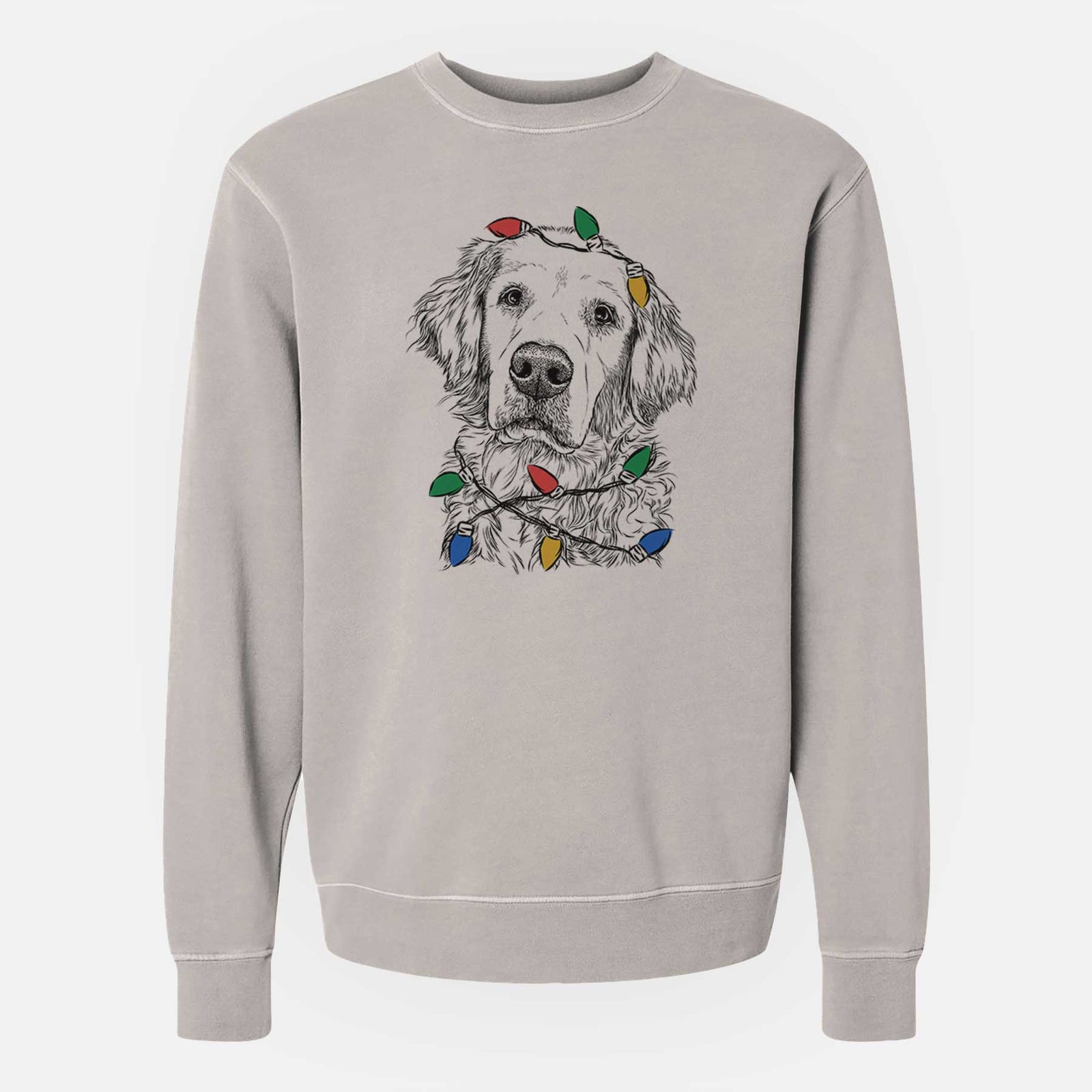 Christmas Lights Loganator the Golden Retriever - Unisex Pigment Dyed Crew Sweatshirt