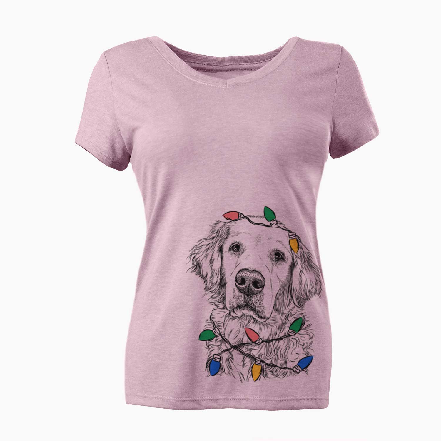 Christmas Lights Loganator the Golden Retriever - Women's V-neck Shirt
