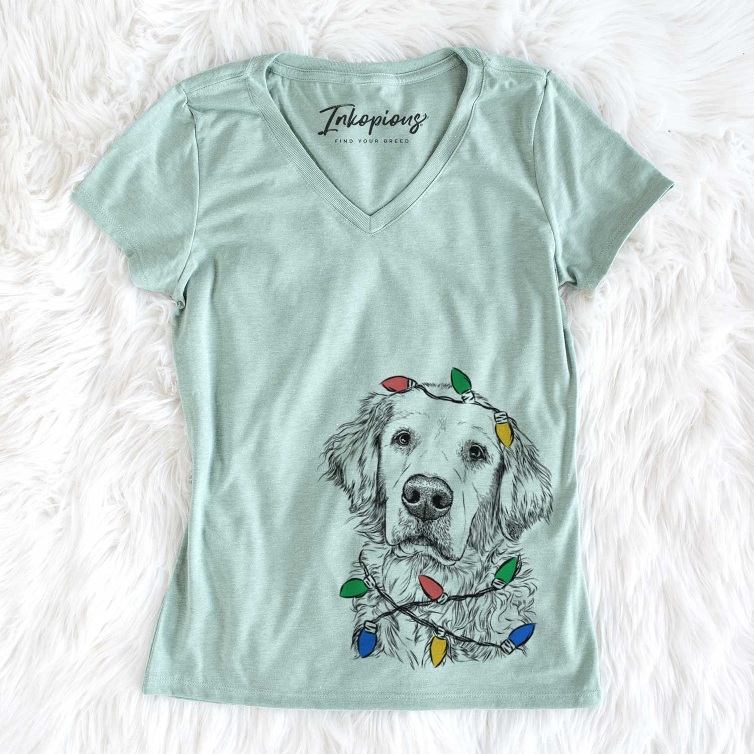 Christmas Lights Loganator the Golden Retriever - Women's V-neck Shirt