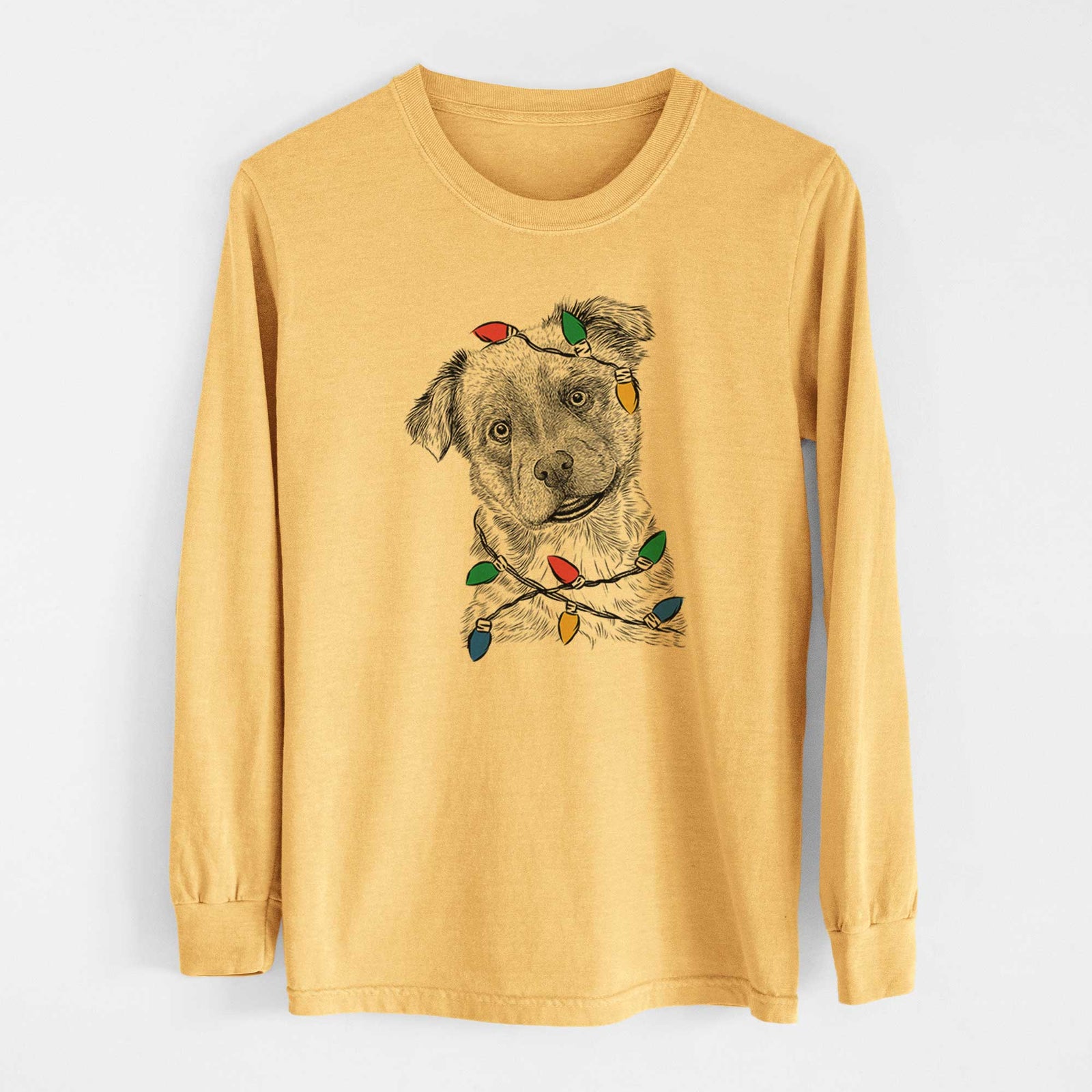 Christmas Lights Loki Bear the Australian Cattle Dog Mix - Heavyweight 100% Cotton Long Sleeve