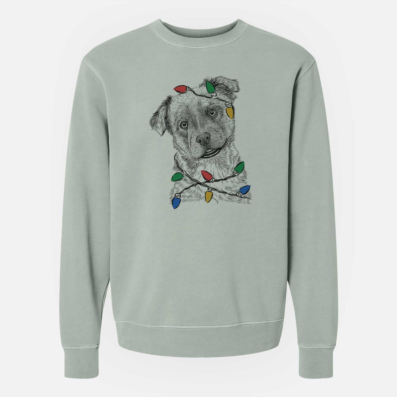 Christmas Lights Loki Bear the Australian Cattle Dog Mix - Unisex Pigment Dyed Crew Sweatshirt