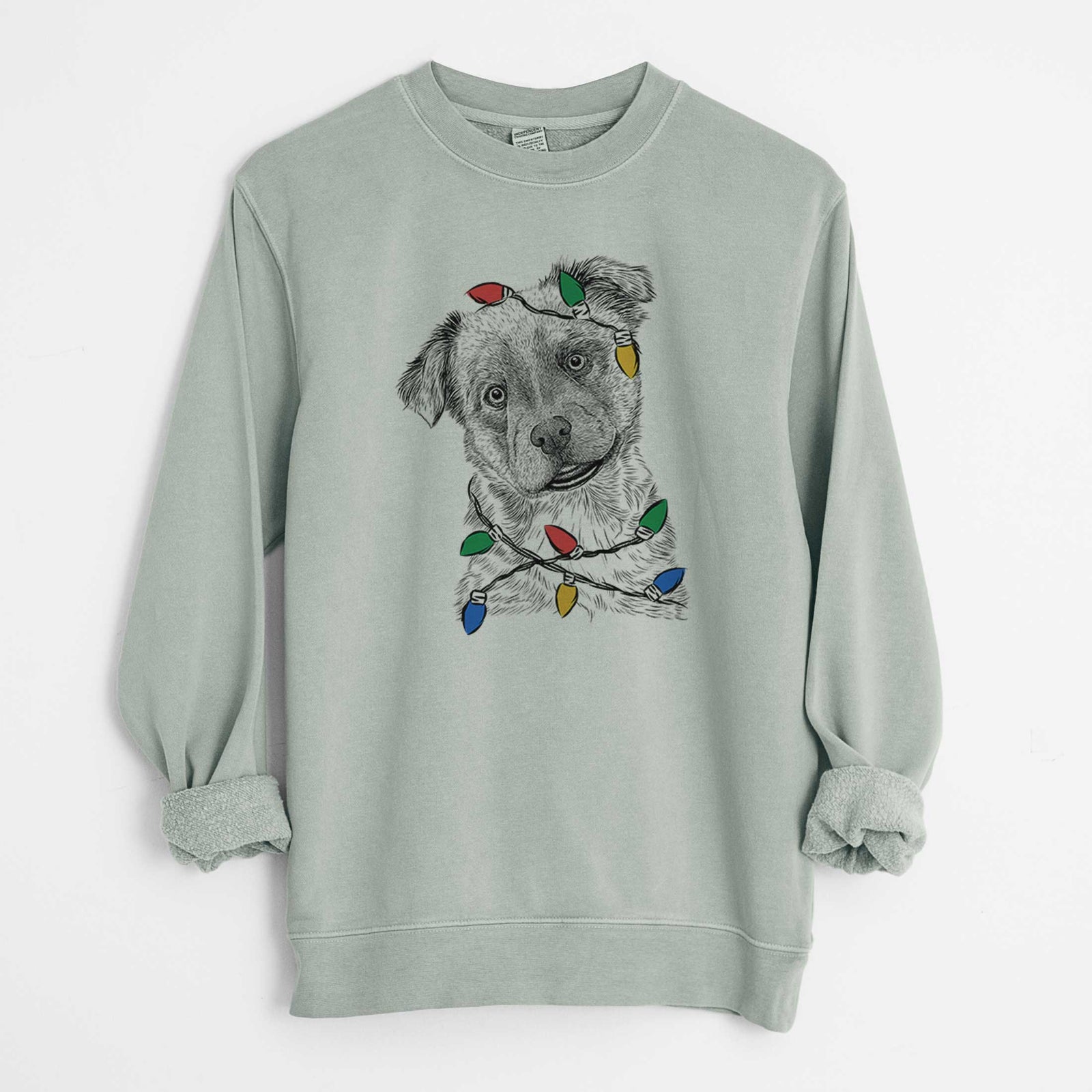 Christmas Lights Loki Bear the Australian Cattle Dog Mix - Unisex Pigment Dyed Crew Sweatshirt