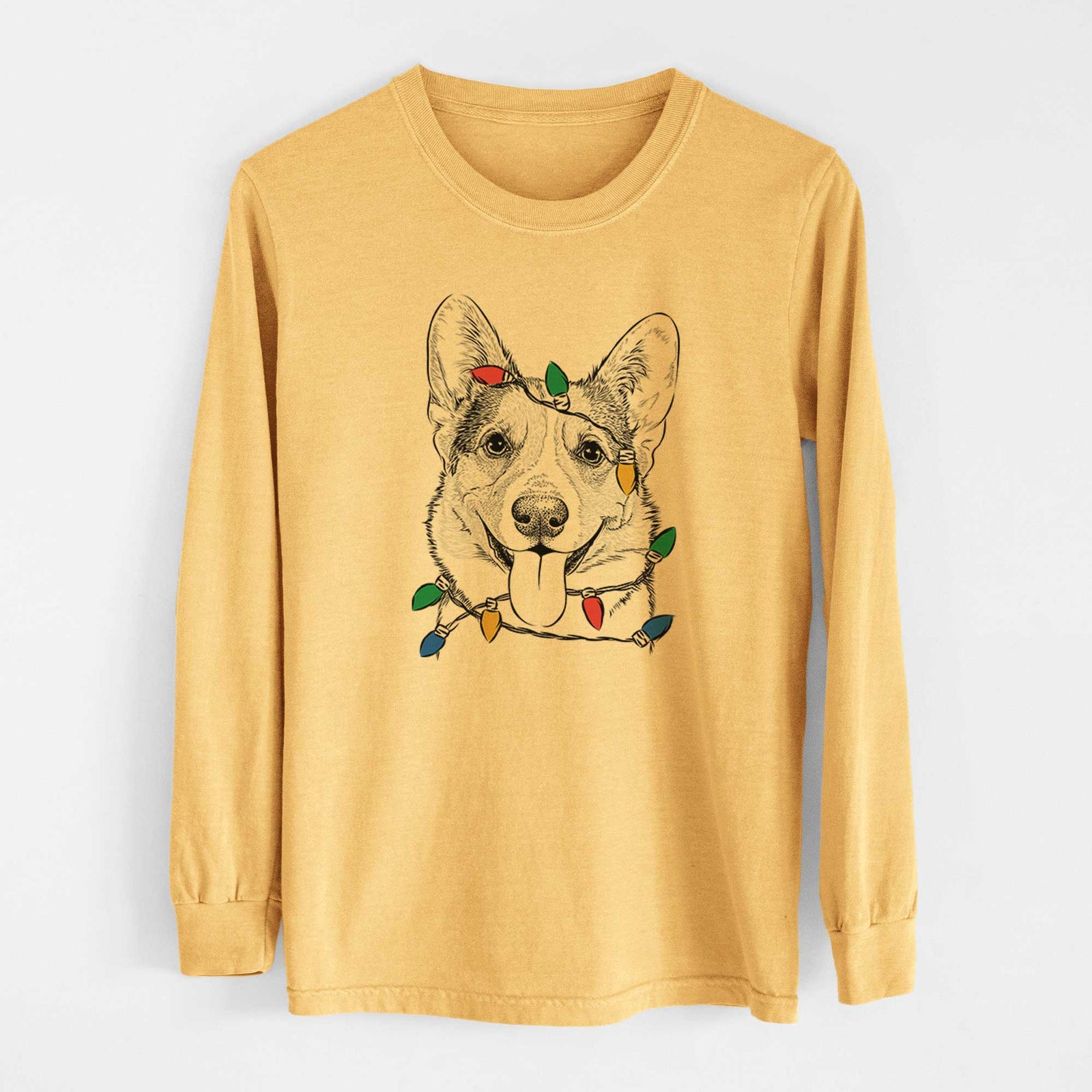 Christmas Lights Loki the Corgi - Heavyweight 100% Cotton Long Sleeve