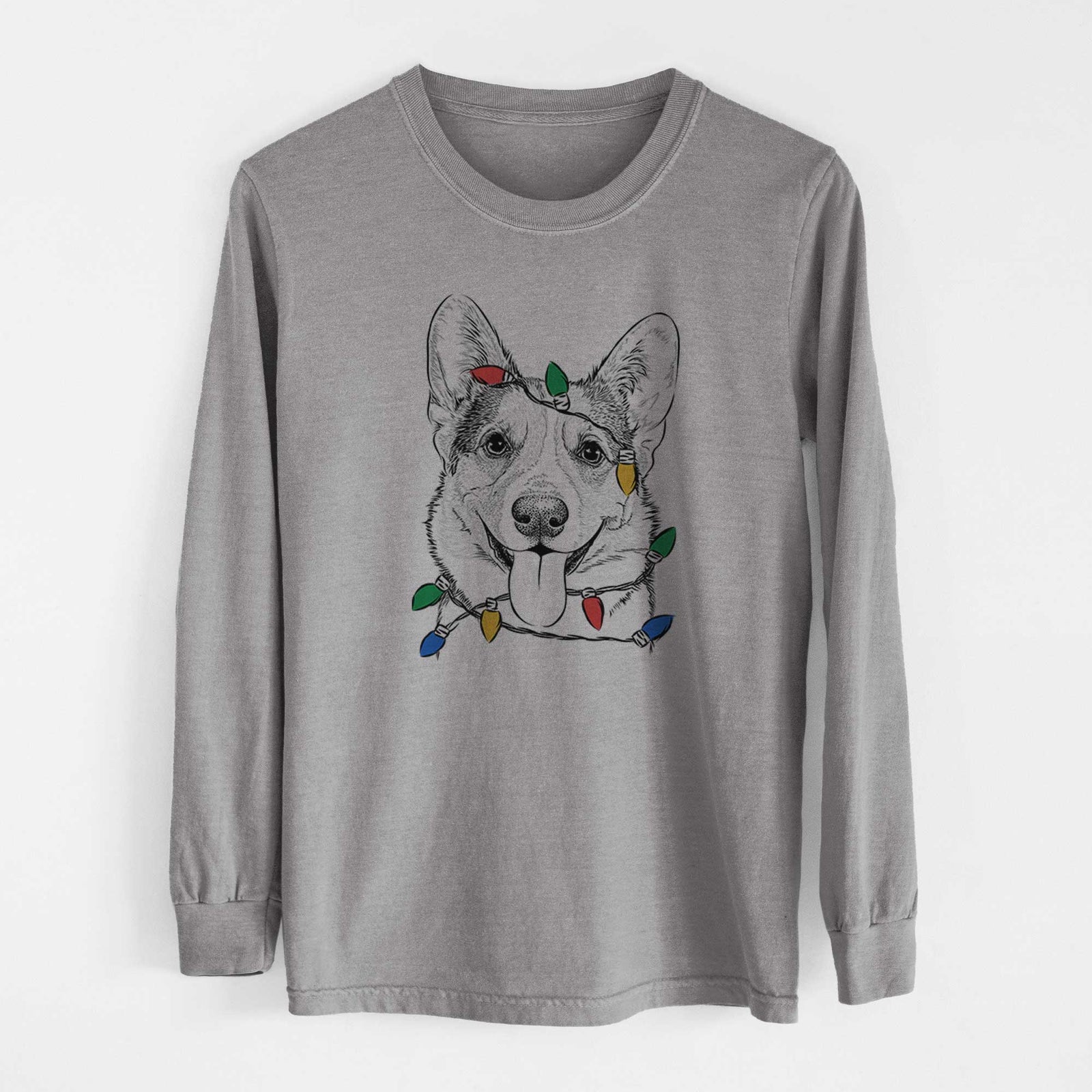 Christmas Lights Loki the Corgi - Heavyweight 100% Cotton Long Sleeve