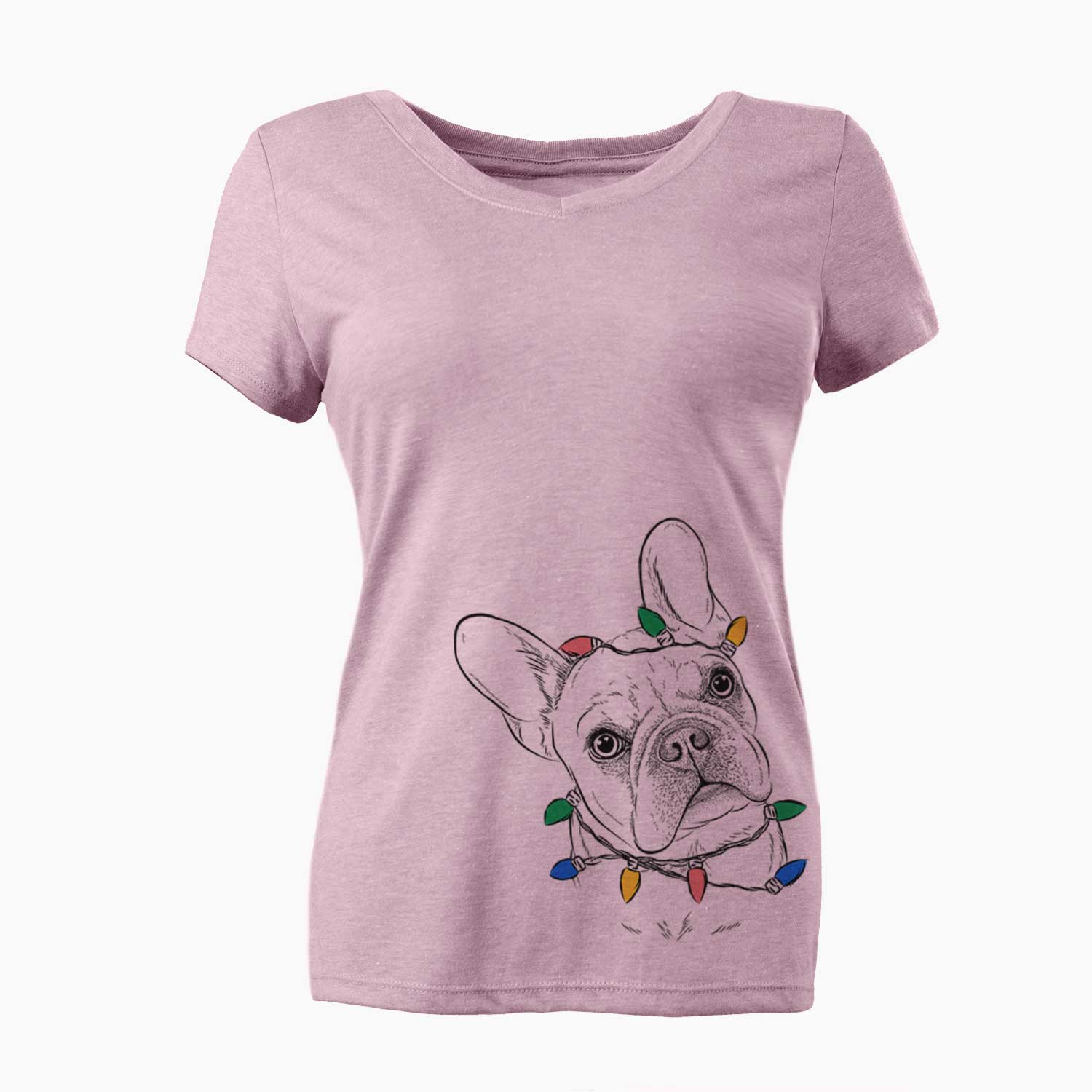 Christmas Lights Loki the French Bulldog - Women's V-neck Shirt