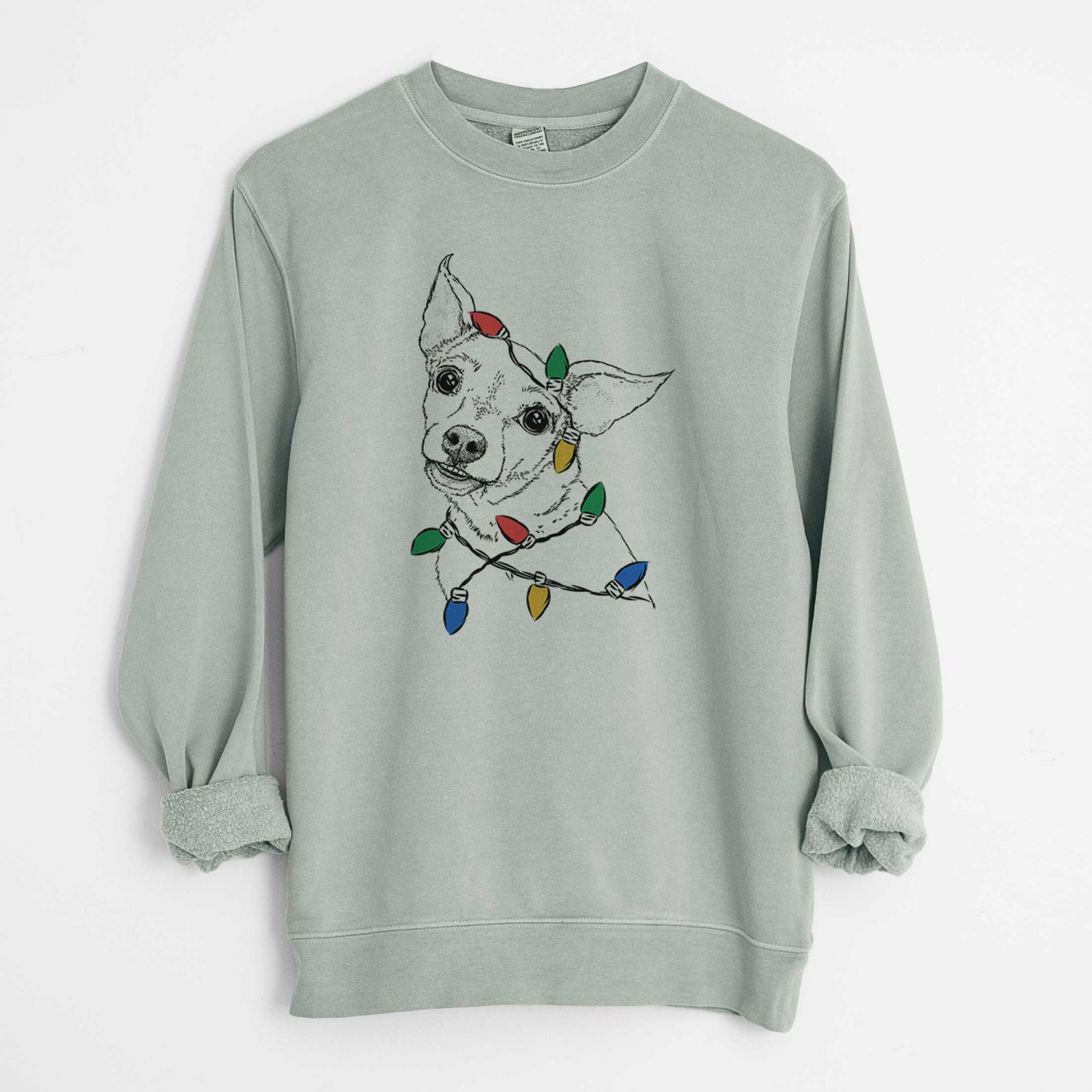 Christmas Lights Lola the Chiweenie - Unisex Pigment Dyed Crew Sweatshirt