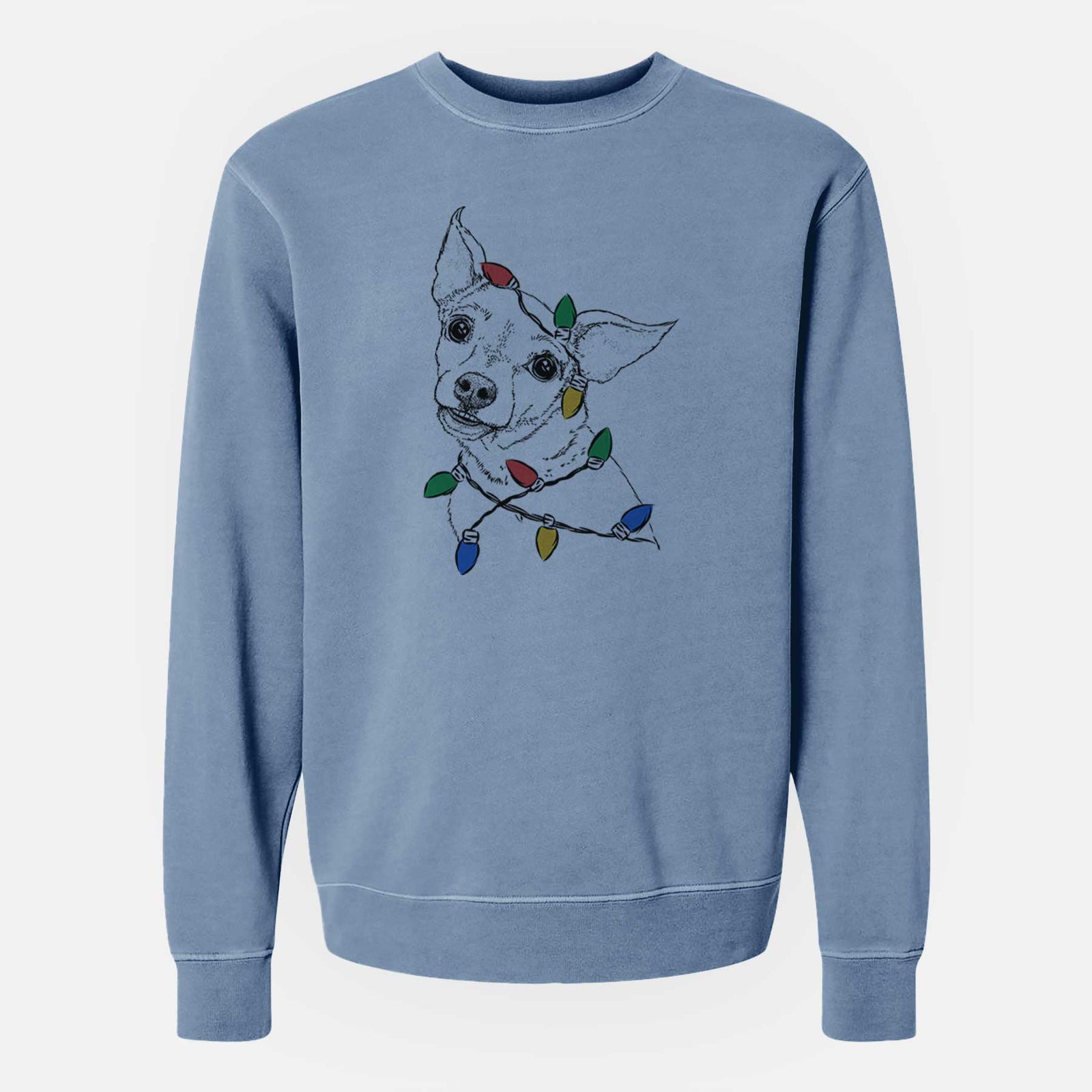 Christmas Lights Lola the Chiweenie - Unisex Pigment Dyed Crew Sweatshirt